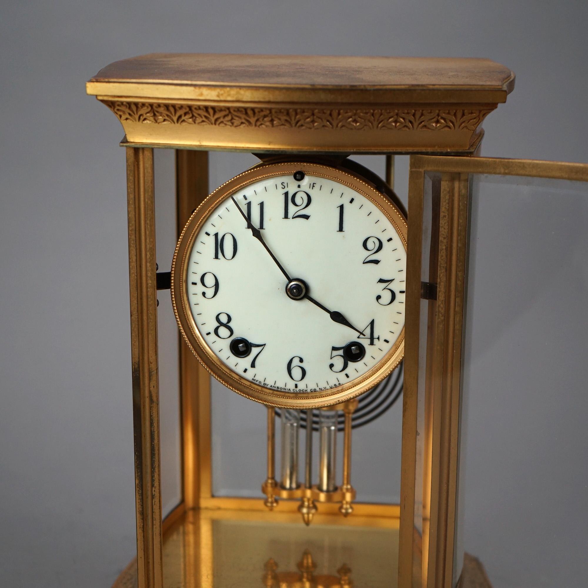 Antique Ansonia Gilt Bronze Crystal Regulator Mantle Clock C1890 2