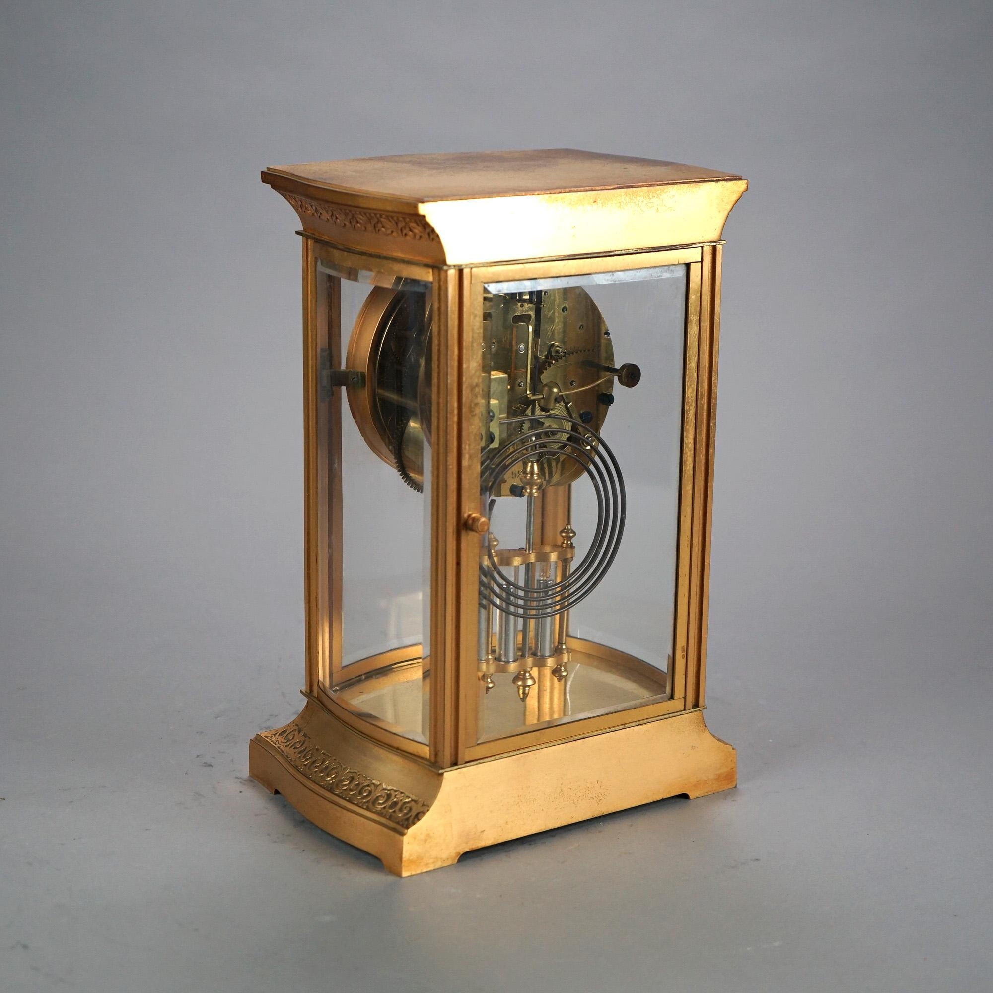 Antique Ansonia Gilt Bronze Crystal Regulator Mantle Clock C1890 3