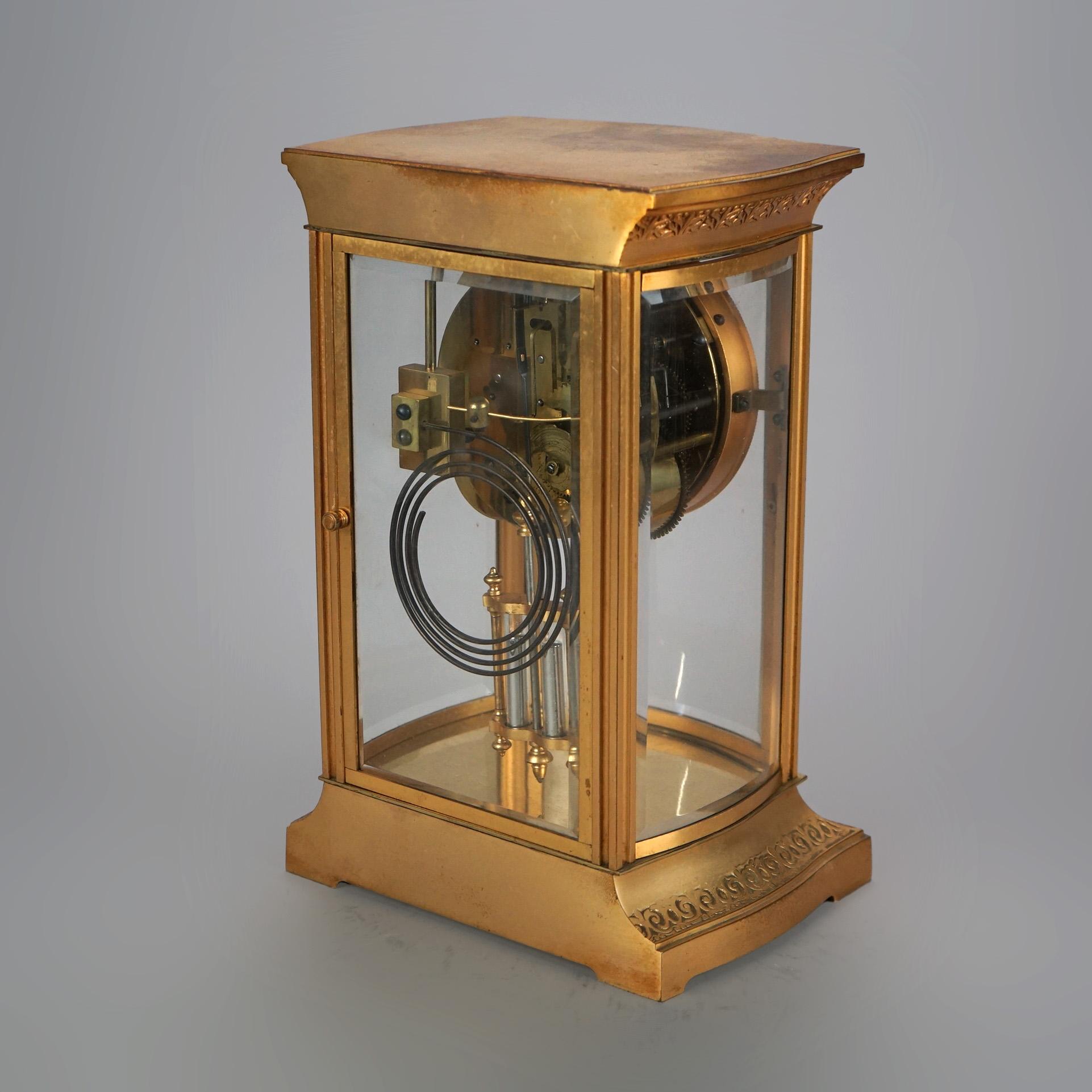 Antique Ansonia Gilt Bronze Crystal Regulator Mantle Clock C1890 4