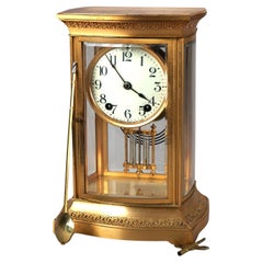 Antique Ansonia Gilt Bronze Crystal Regulator Mantle Clock C1890
