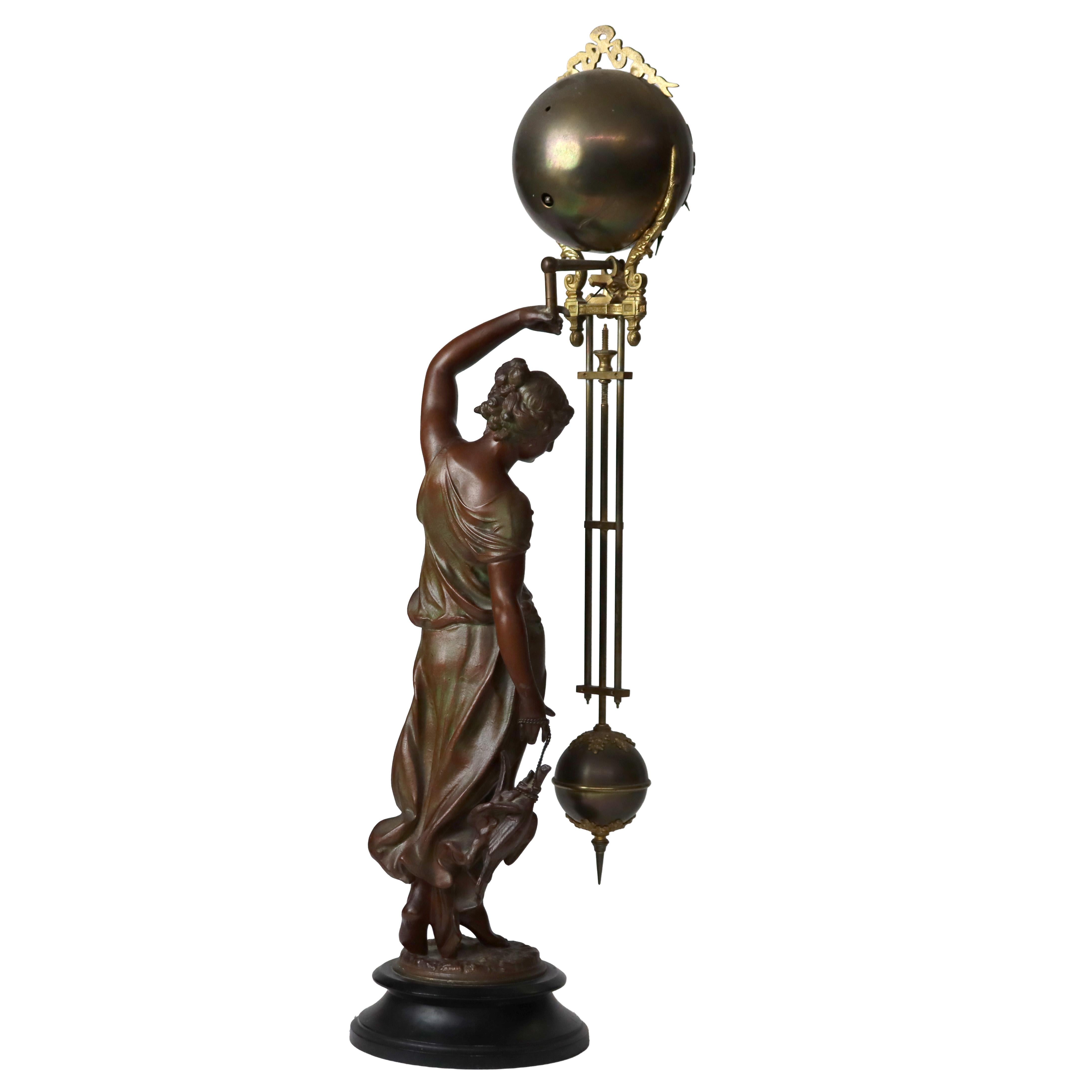 Antique Ansonia Neoclassical Figural Swinging Ball Mystery Clock C1890 en vente 6