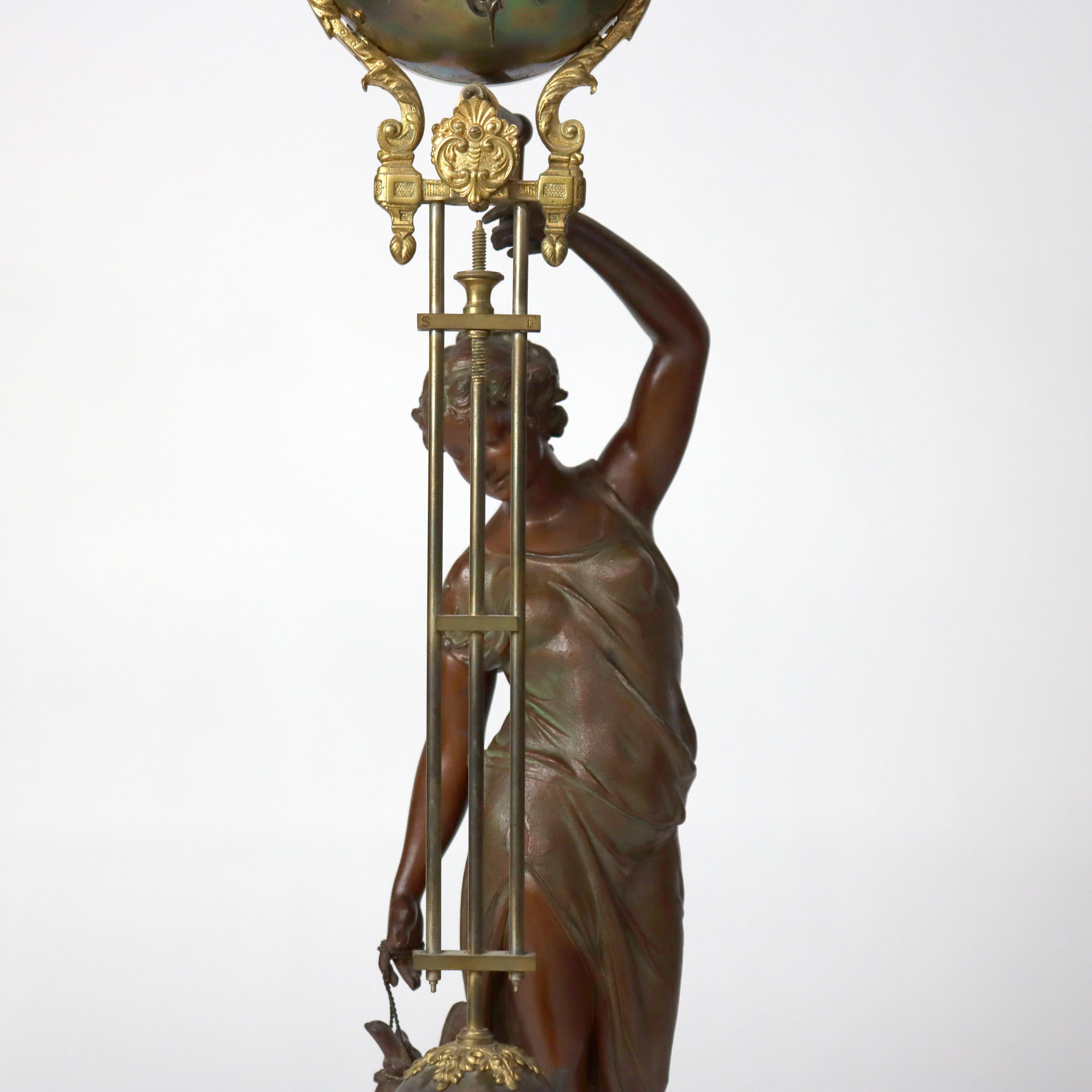 XIXe siècle Antique Ansonia Neoclassical Figural Swinging Ball Mystery Clock C1890 en vente