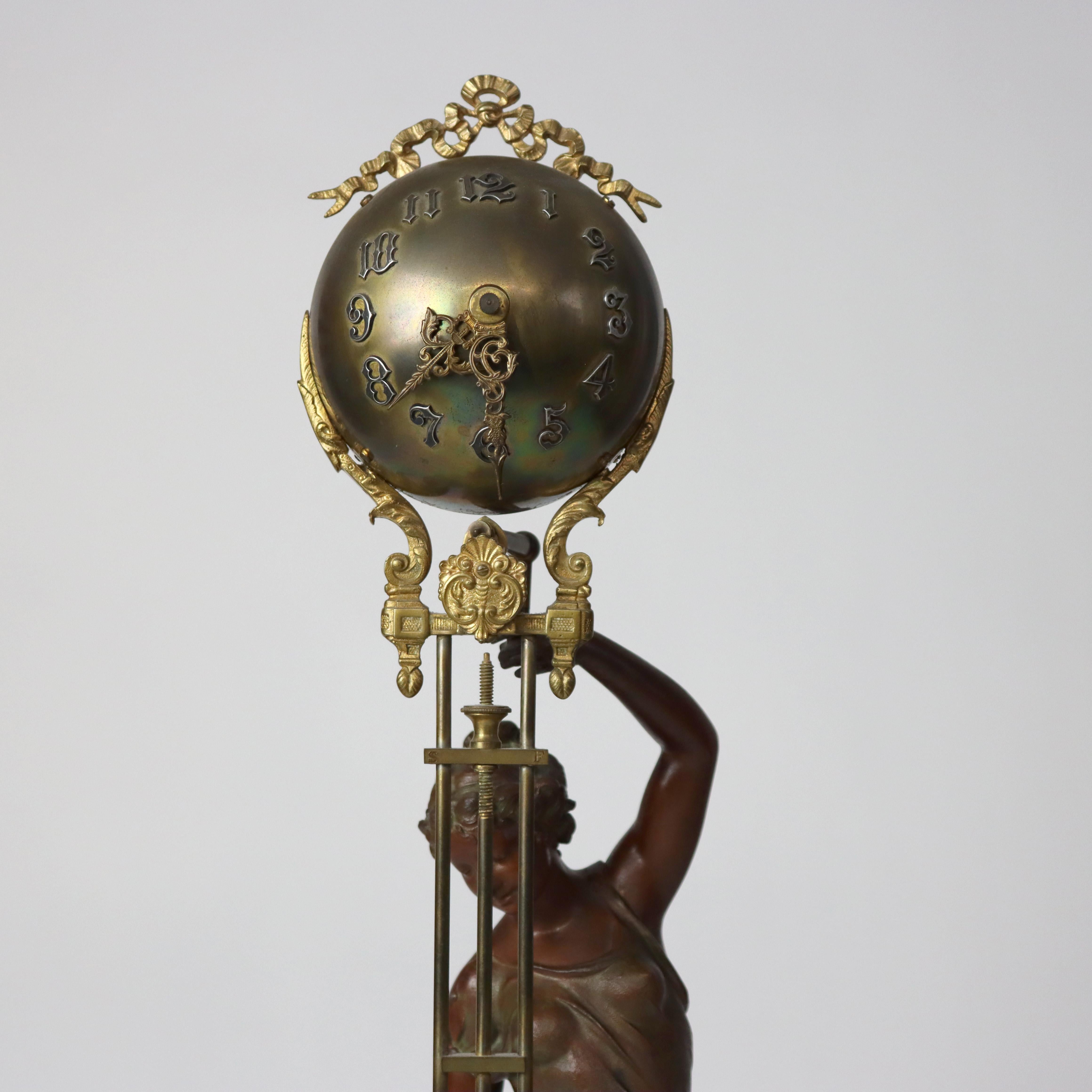 Métal Antique Ansonia Neoclassical Figural Swinging Ball Mystery Clock C1890 en vente