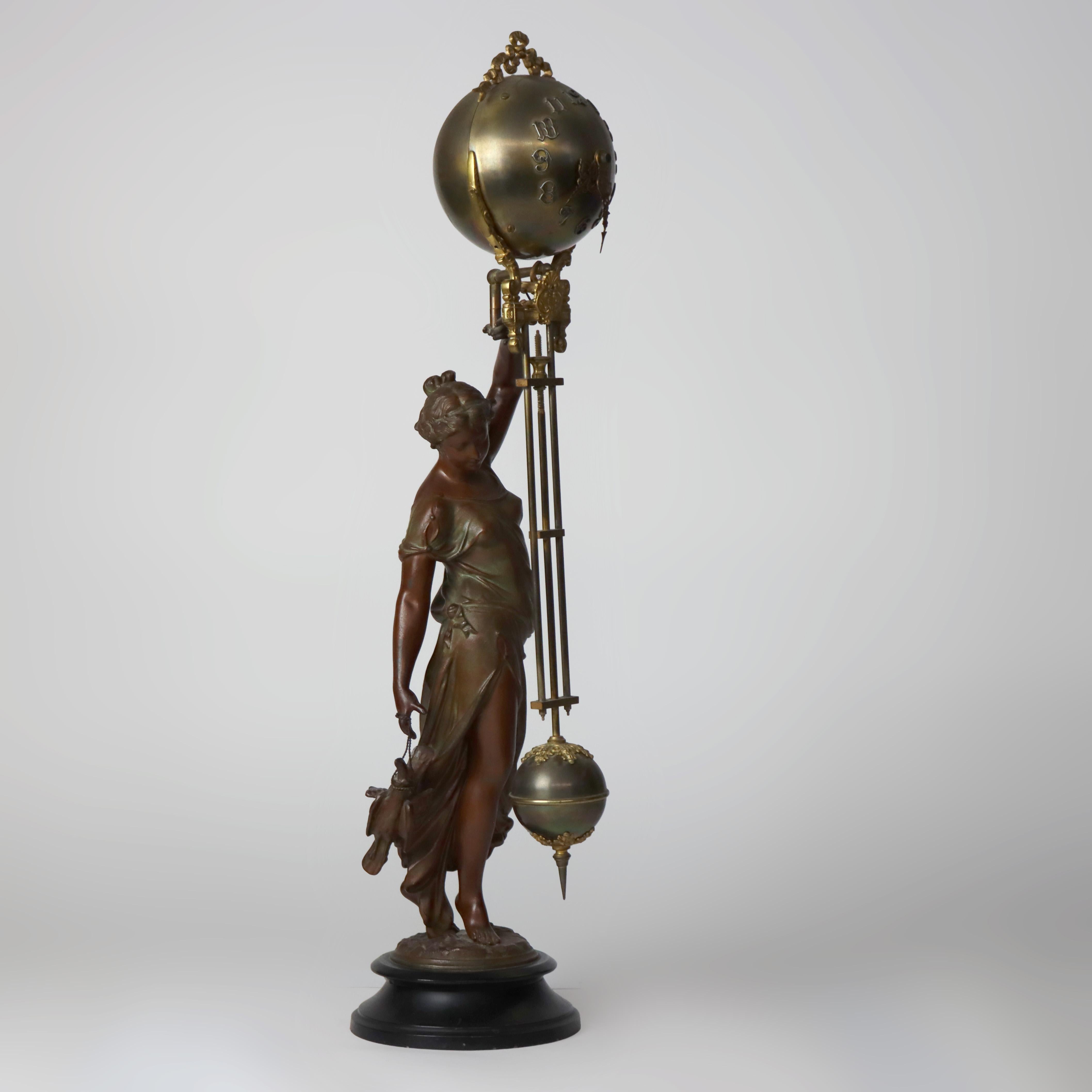 Antique Ansonia Neoclassical Figural Swinging Ball Mystery Clock C1890 en vente 1