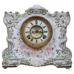 Antique Ansonia Osceola Porcelain Open Escapement Mantel Clock Royal Bonn