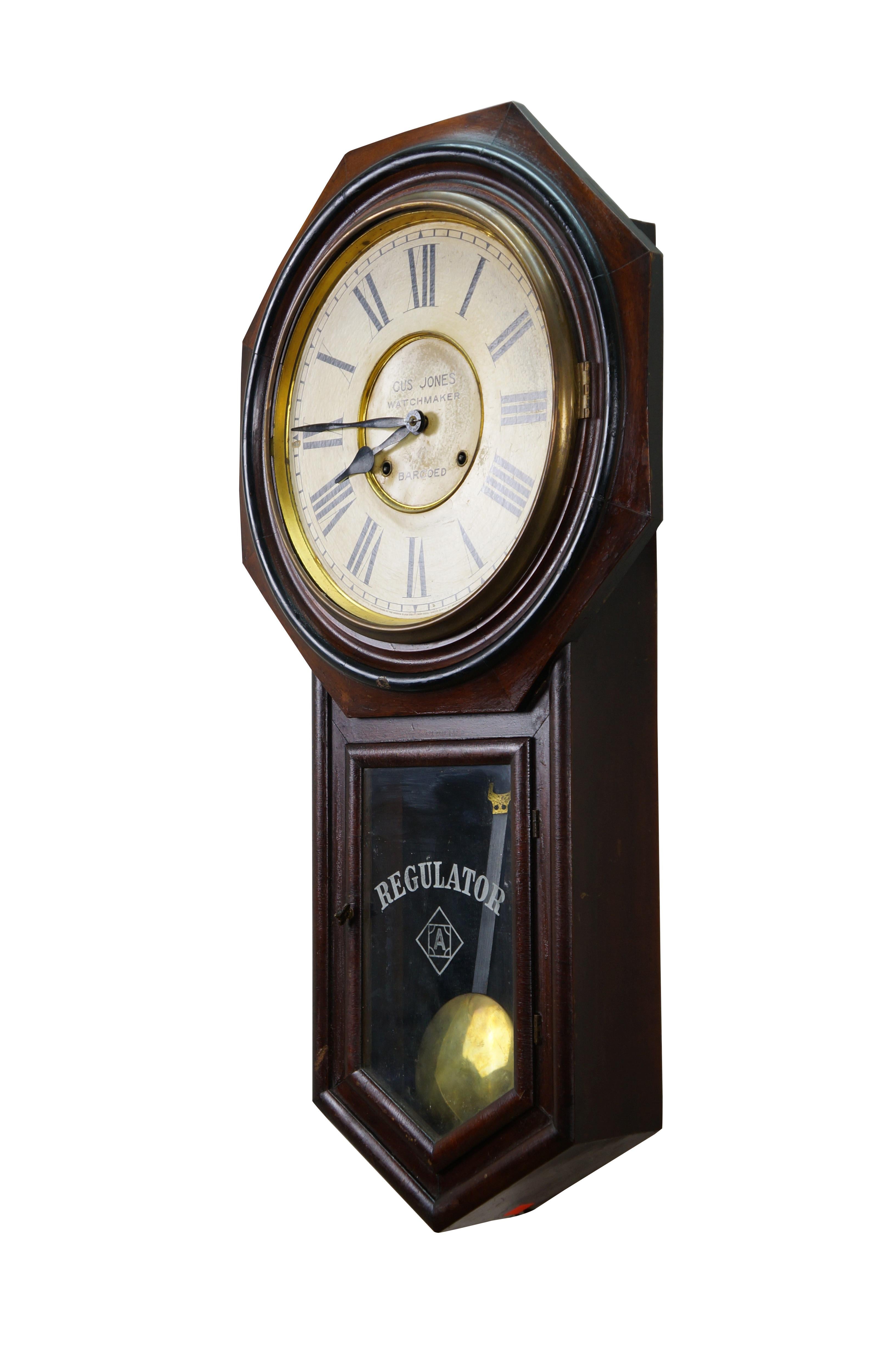 Victorian Antique Ansonia Regulator Schoolhouse Gus Jones Watchmakers Wall Clock 32