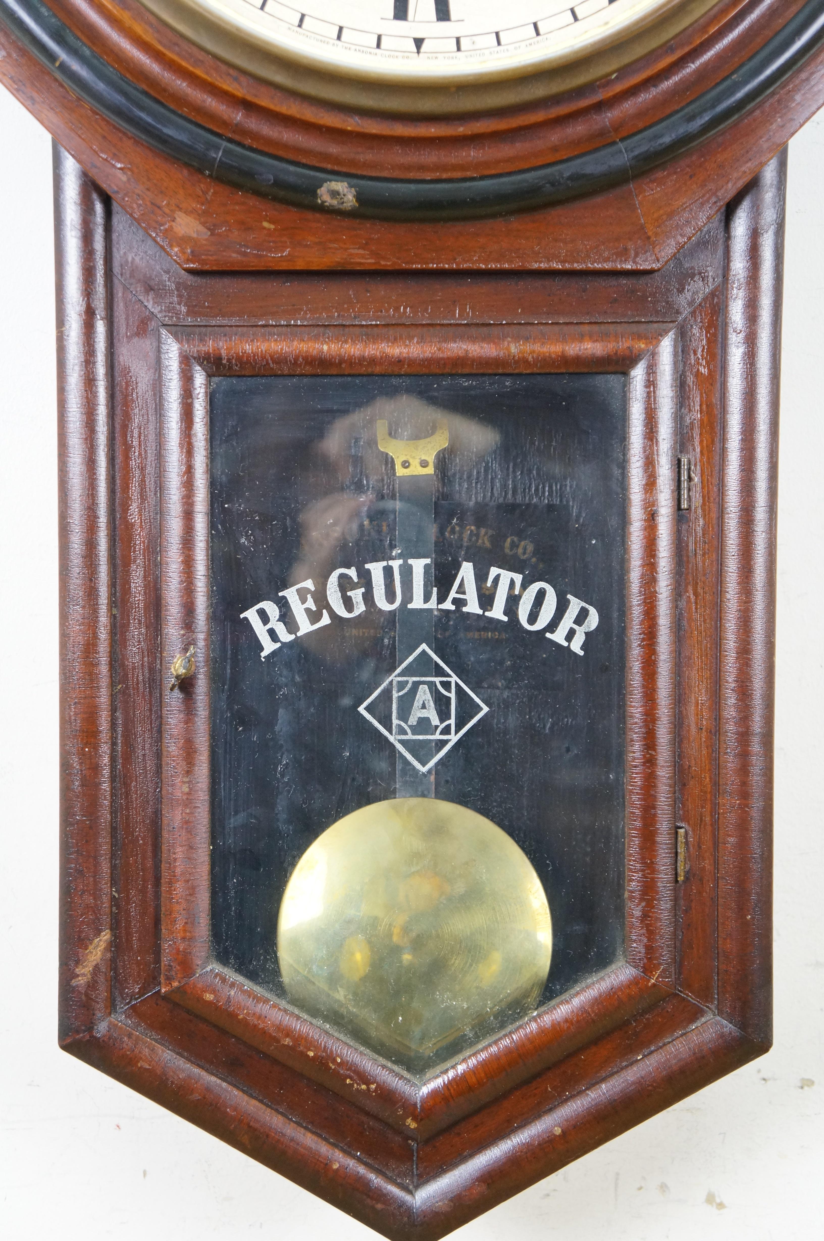 American Antique Ansonia Regulator Schoolhouse Gus Jones Watchmakers Wall Clock 32