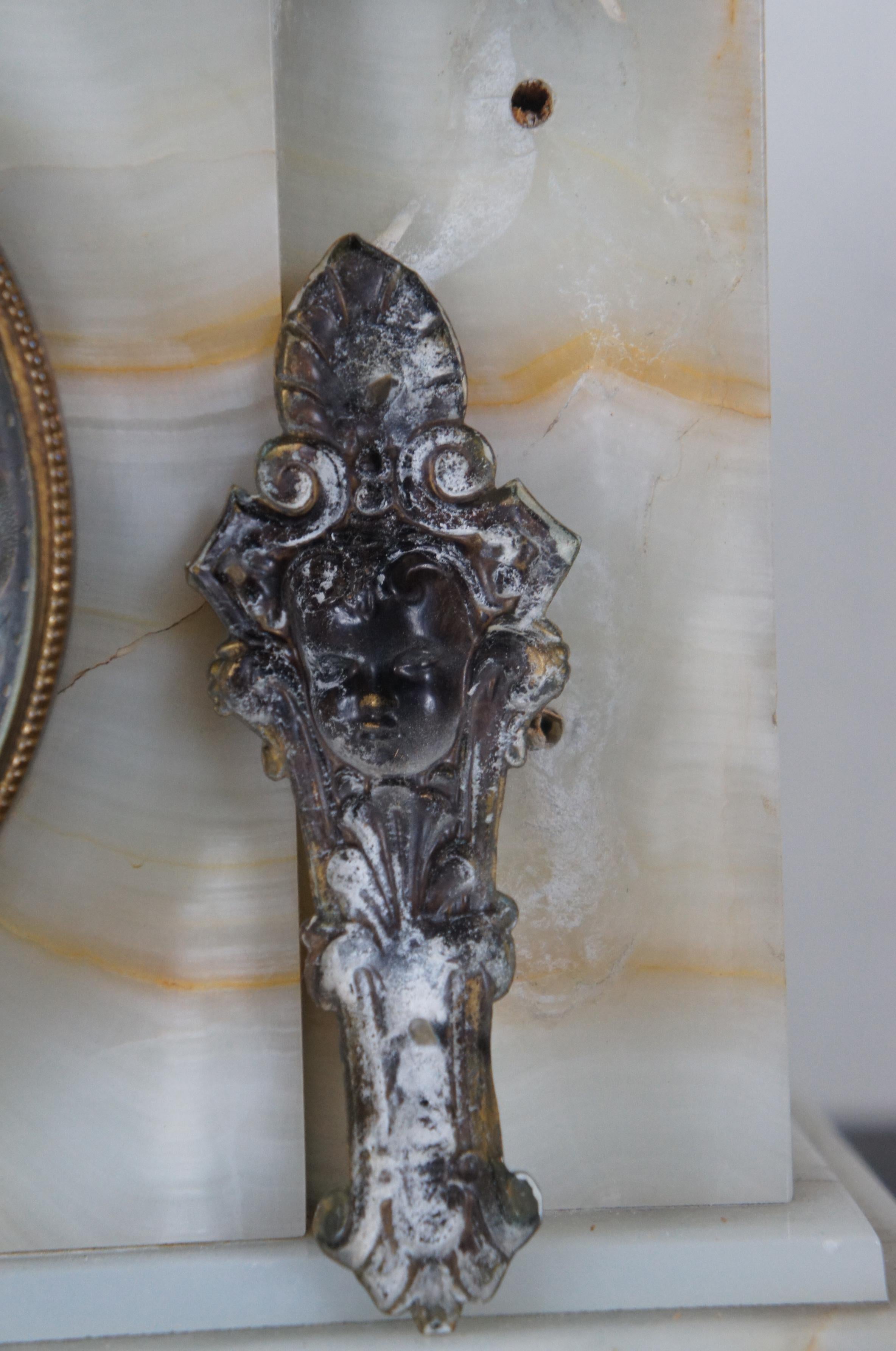 Antique Ansonia White Onyx Mantel Clock Brass Ormolu Caryatid Open Escapement 2