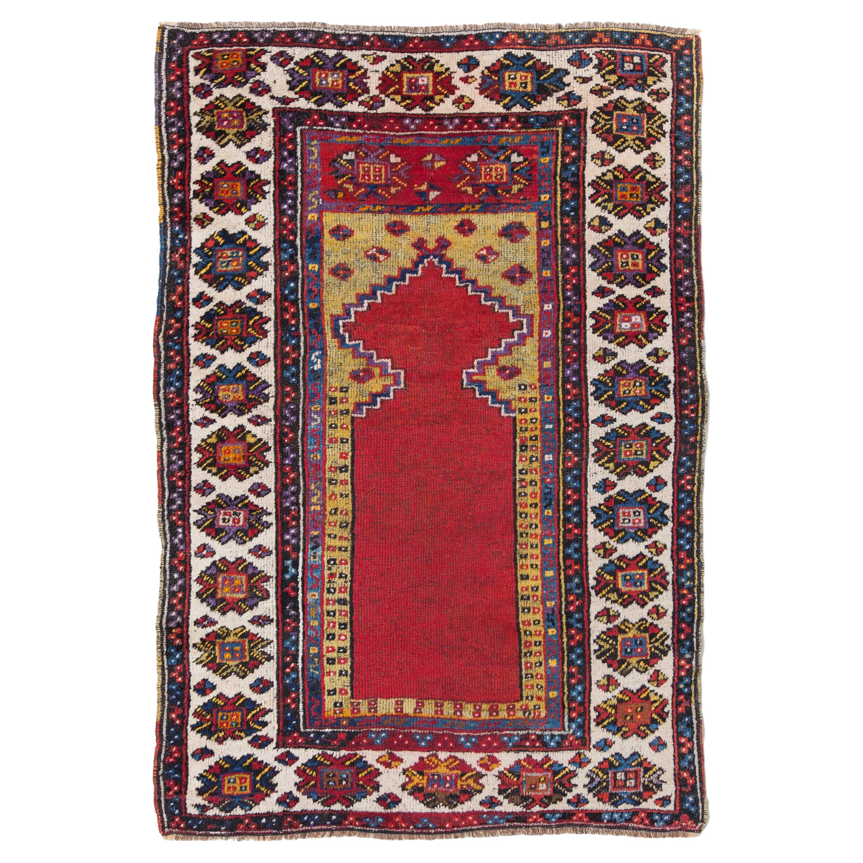 Antique Antep Prayer Rug South Eastern Anatolian Turkish Mihrab Carpet For Sale