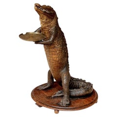 Antique Anthropomorphic Taxidermy Crocodile With Tray