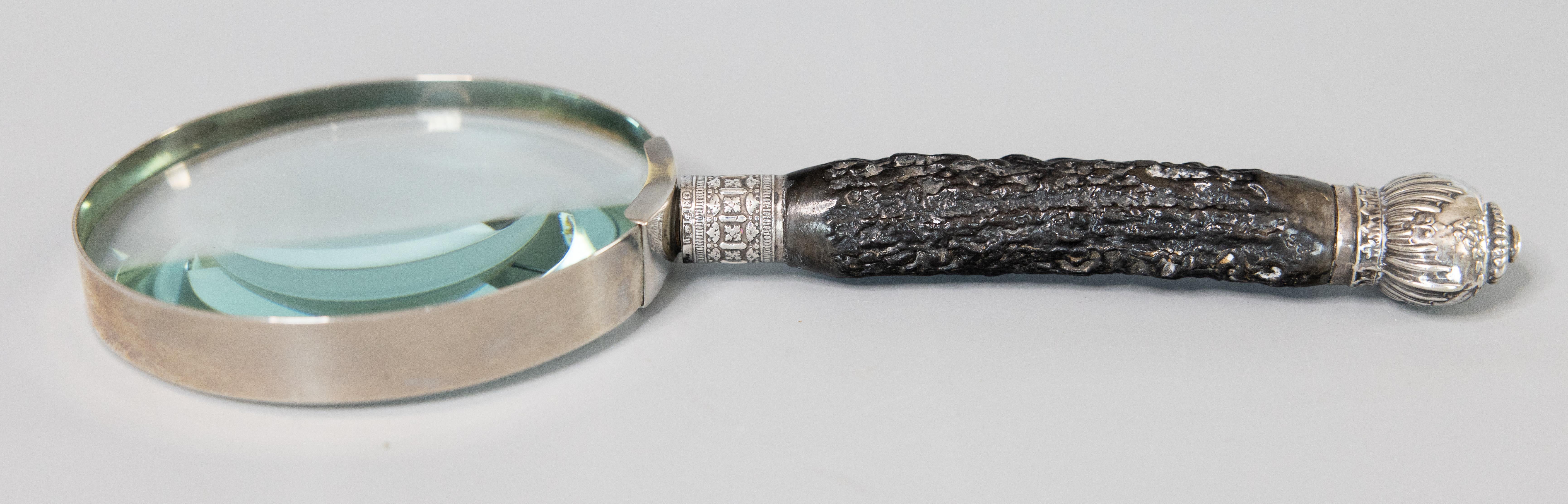 Edwardian Antique Antler Horn & Silver Hand Magnifying Glass, Sheffield, England, 1912
