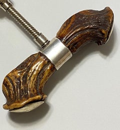 Antique Antler Sterling Silver Corkscrew Wine Opener, C1893