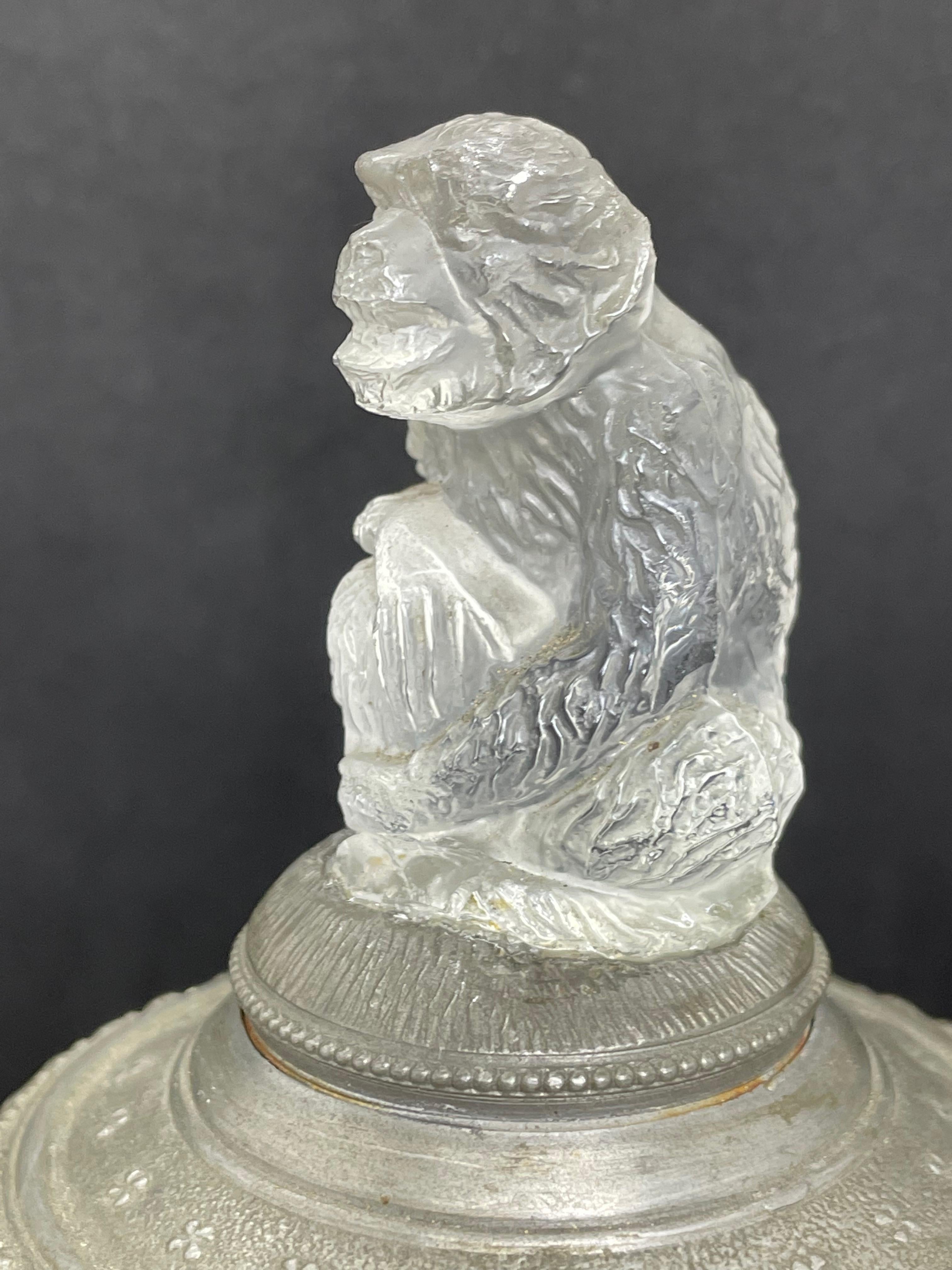 Folk Art Antique Ape and Gnome Germany Lidded Glass Beer Stein, 1890s