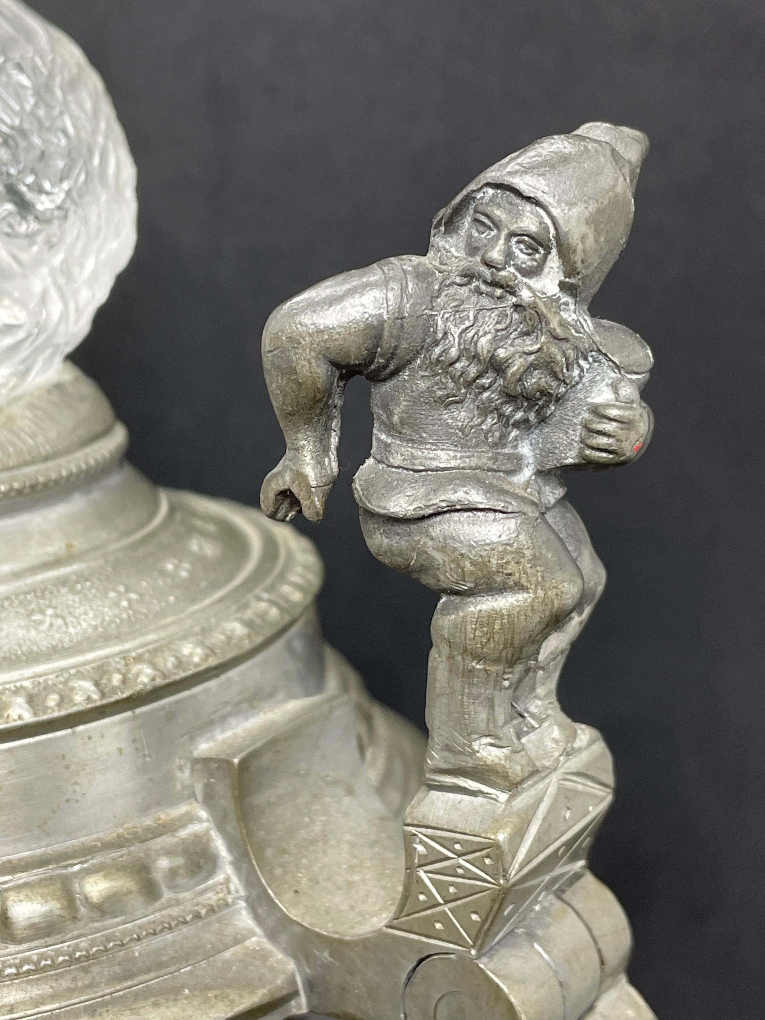 Antique Ape and Gnome Germany Lidded Glass Beer Stein, 1890s In Good Condition In Nuernberg, DE