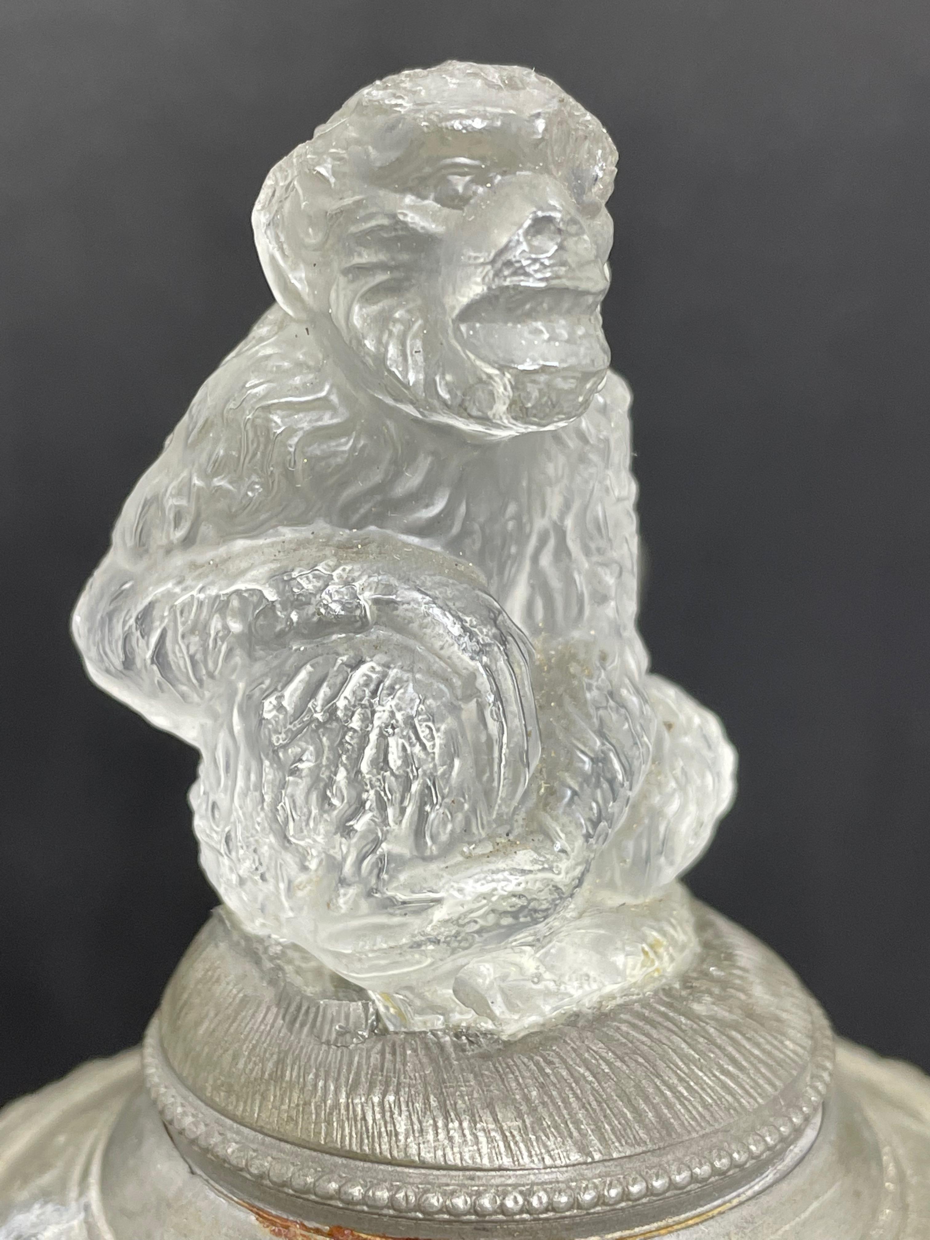 Antique Ape and Gnome Germany Lidded Glass Beer Stein, 1890s 3