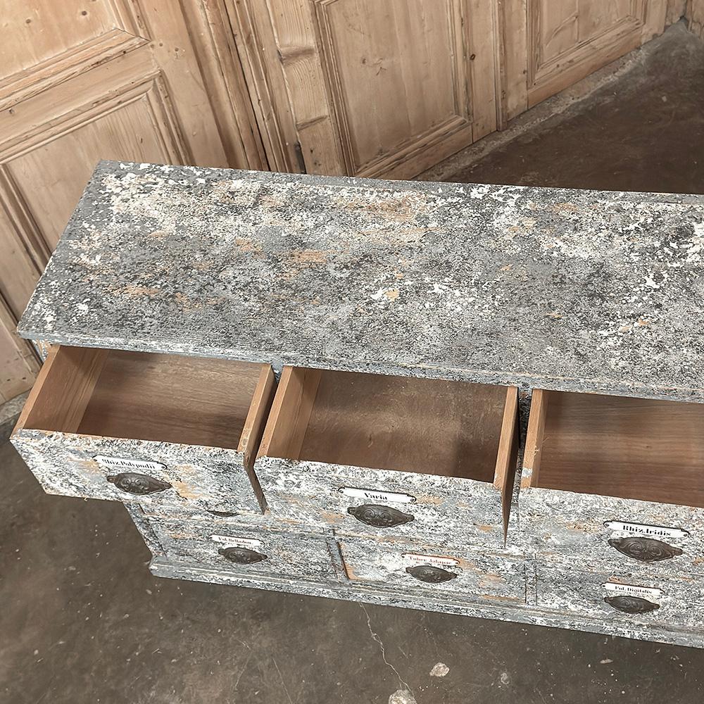 Ancienne armoire d'apothicaire ~ crédence en pin peint vieilli en vente 9