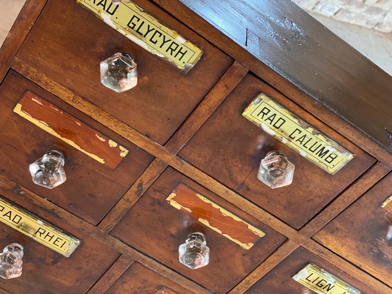 Antique Apothecary Chest of Drawers Chemist Pharmacy Victorian circa 1870 In Distressed Condition In Longdon, Tewkesbury