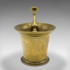 Antique Apothecary Mortar and Pestle, English, Brass, Chemist, Victorian, C.1850
