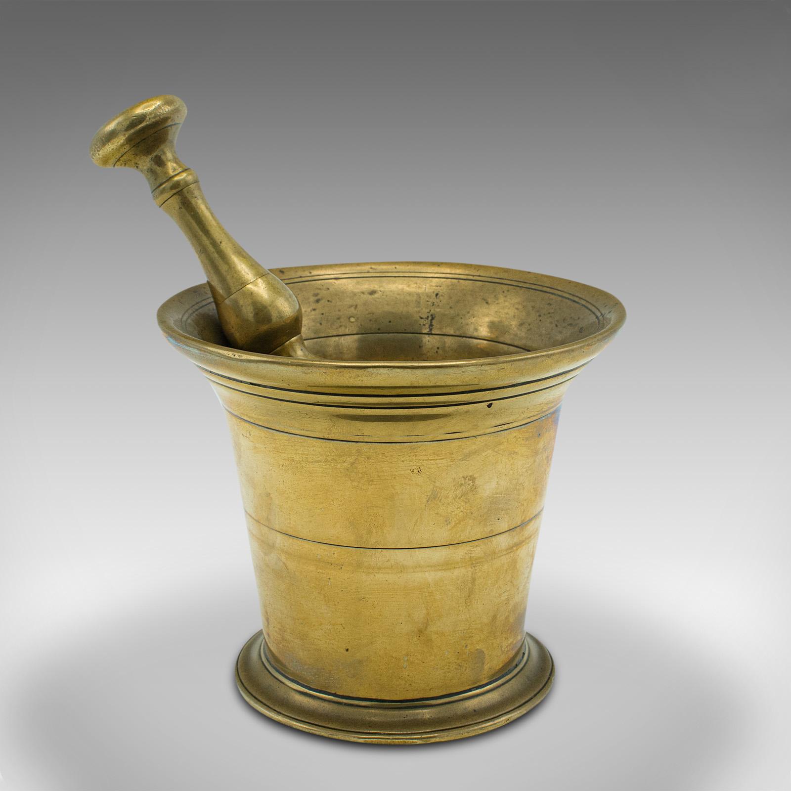 Early Victorian Antique Apothecary Mortar and Pestle, English, Brass, Chemist, Victorian, C.1850 For Sale