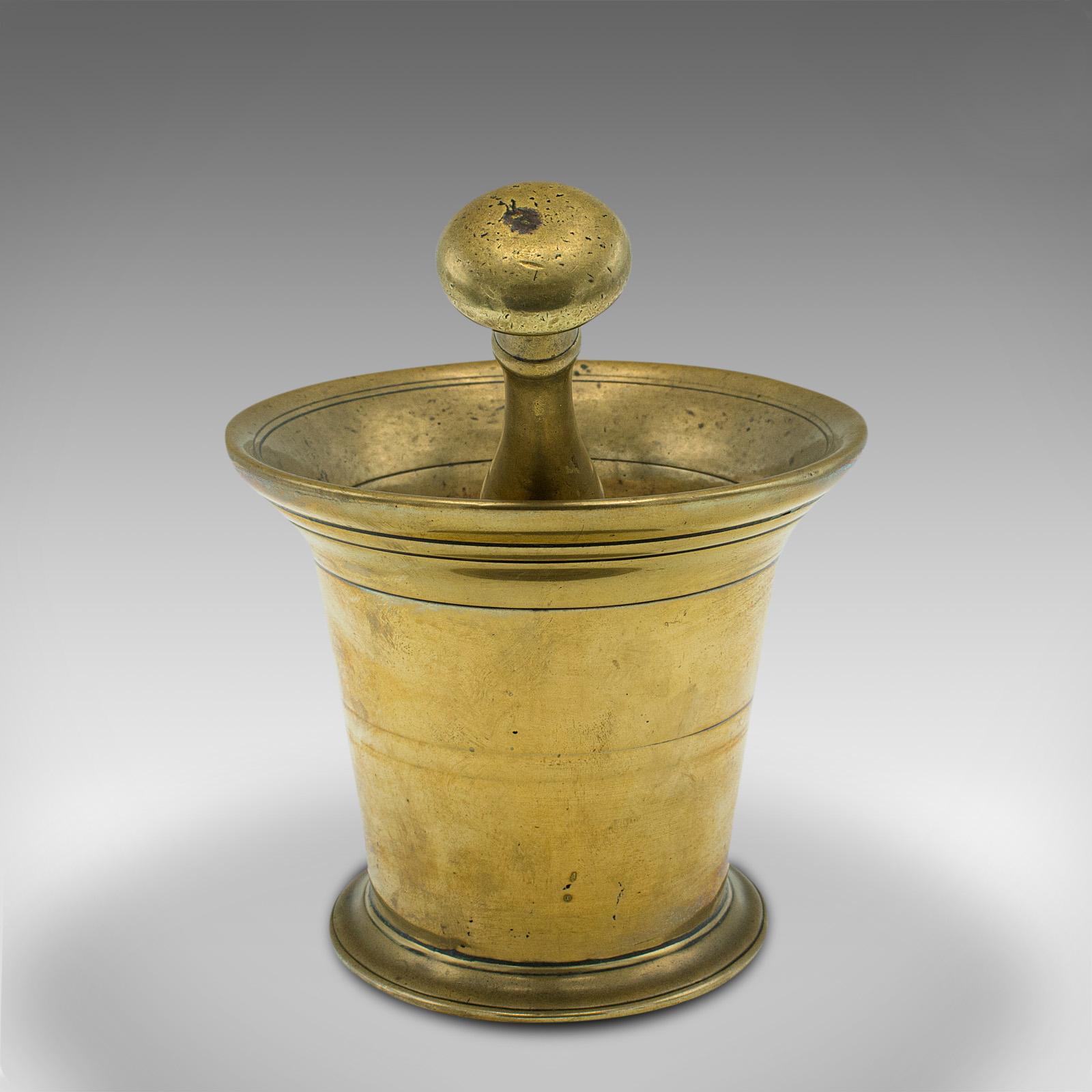 British Antique Apothecary Mortar and Pestle, English, Brass, Chemist, Victorian, C.1850 For Sale