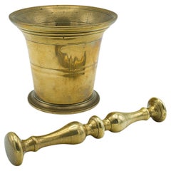 Antique Apothecary Mortar and Pestle, English, Brass, Chemist, Victorian, C.1850
