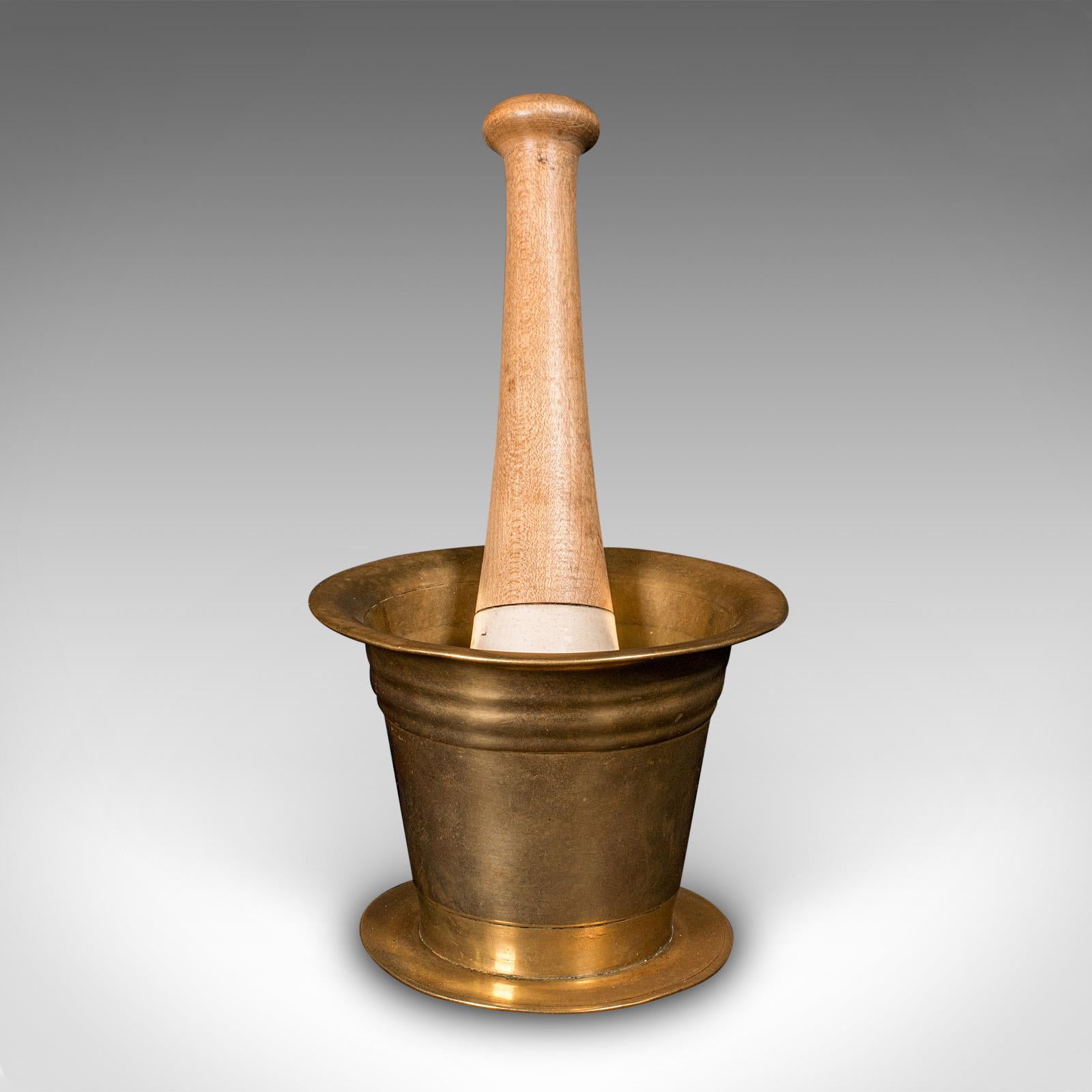 British Antique Apothecary Mortar and Pestle, English, Bronze, Beech, Chemist, Victorian For Sale