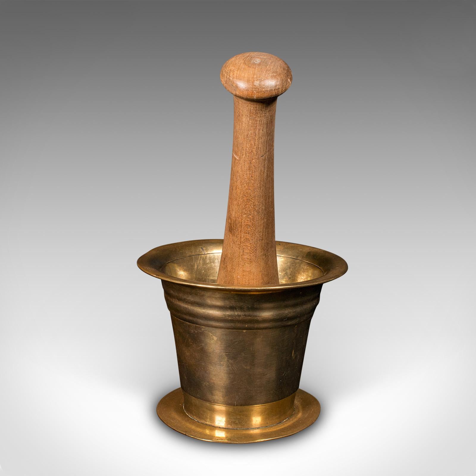 19th Century Antique Apothecary Mortar and Pestle, English, Bronze, Beech, Chemist, Victorian For Sale