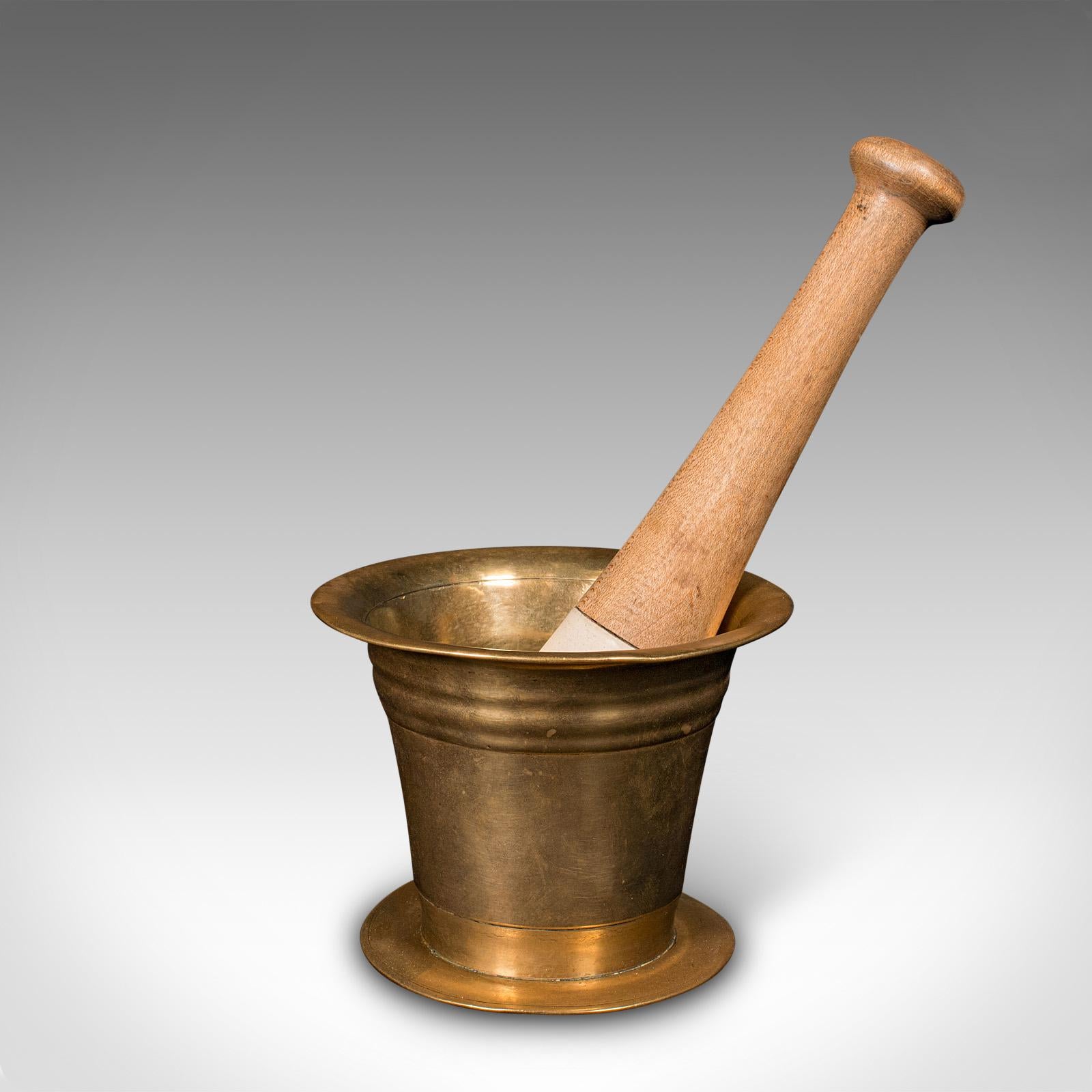 Antique Apothecary Mortar and Pestle, English, Bronze, Beech, Chemist, Victorian For Sale 1
