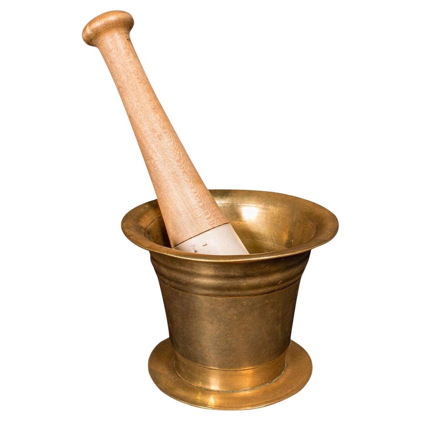 Antique Apothecary Mortar and Pestle, English, Bronze, Beech, Chemist, Victorian For Sale