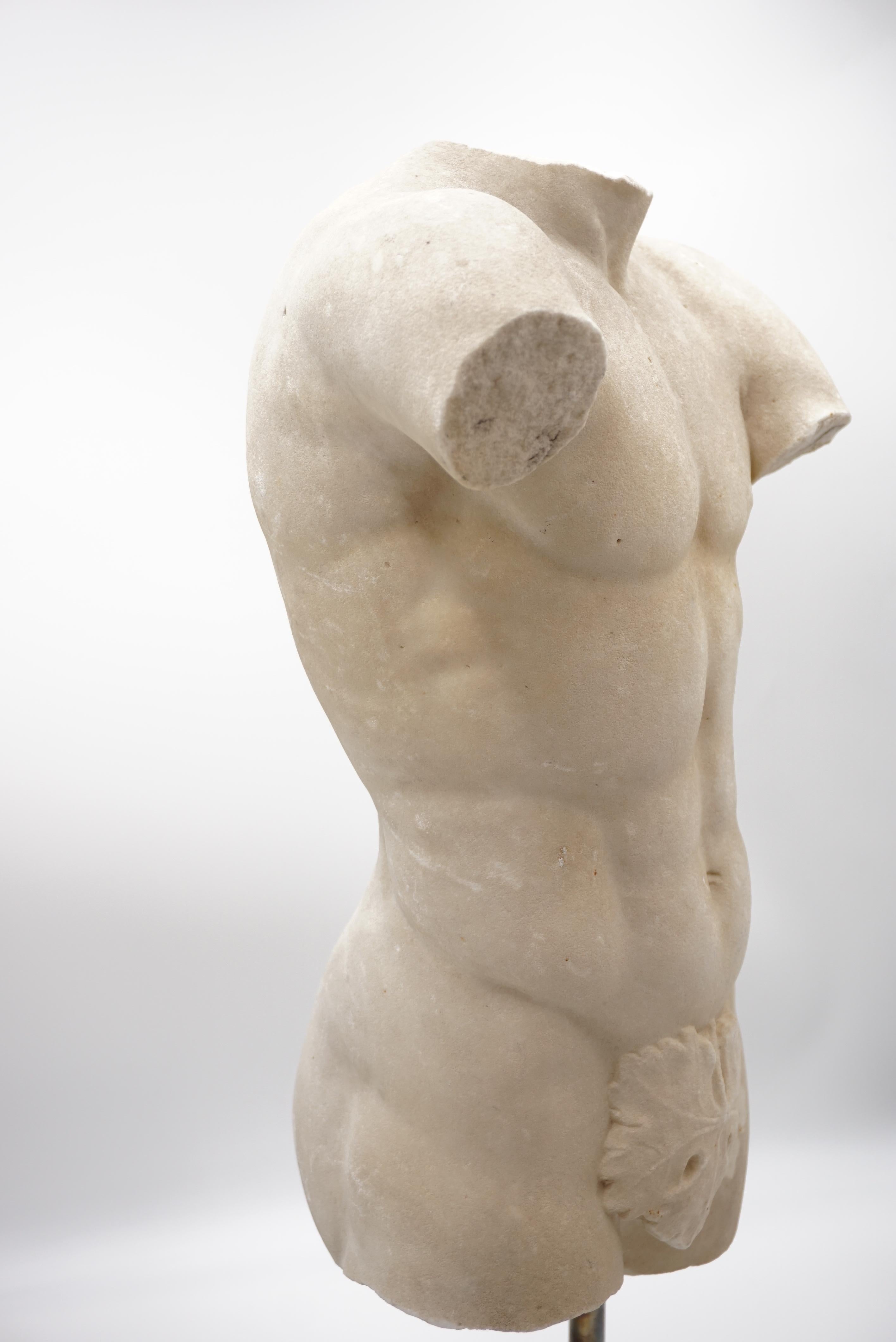 19th Century Antique Apoxyomenos Male Marble Torso Sculpture, White Carrara Marble, XIX Sec. For Sale