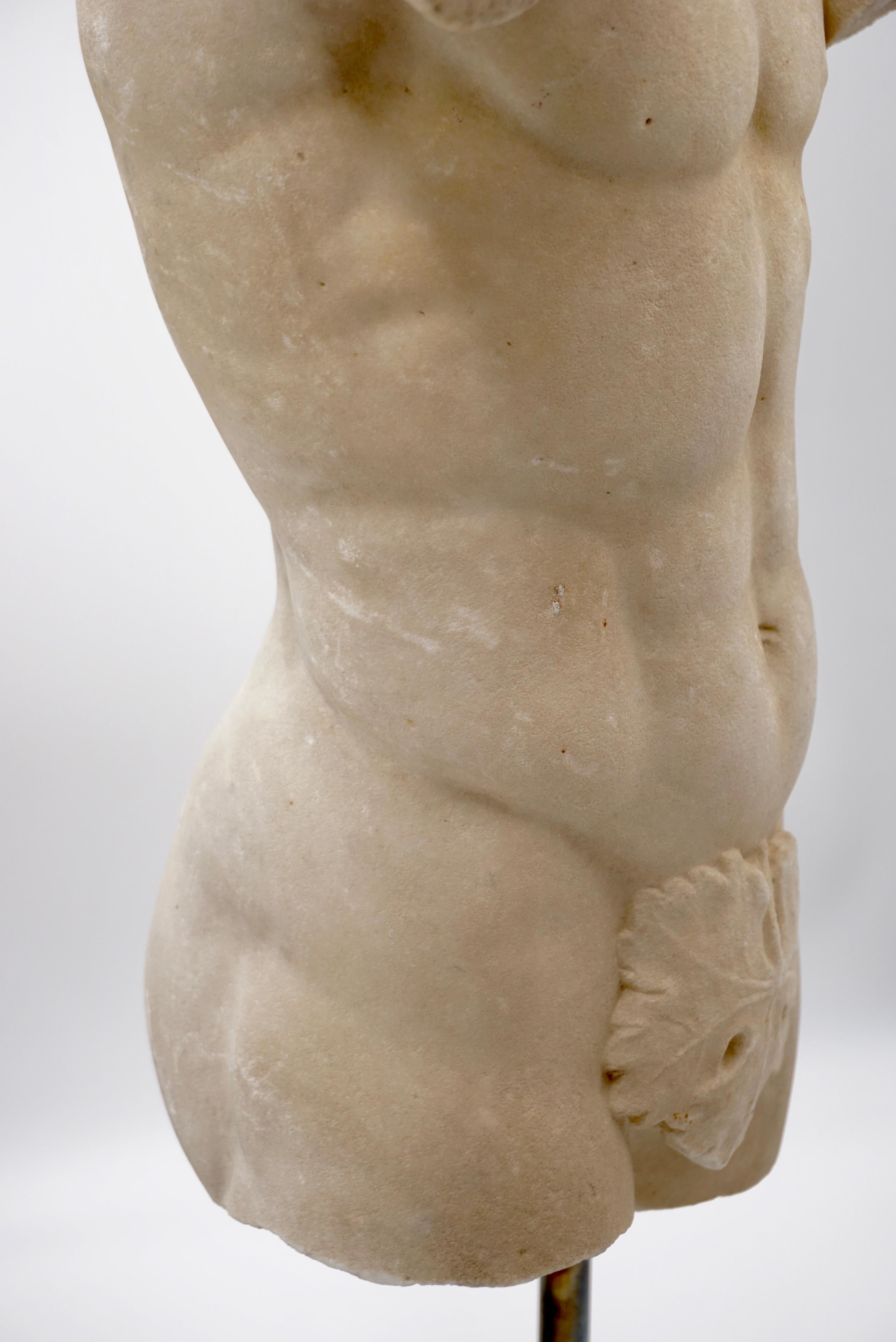 Antique Apoxyomenos Male Marble Torso Sculpture, White Carrara Marble, XIX Sec. For Sale 1