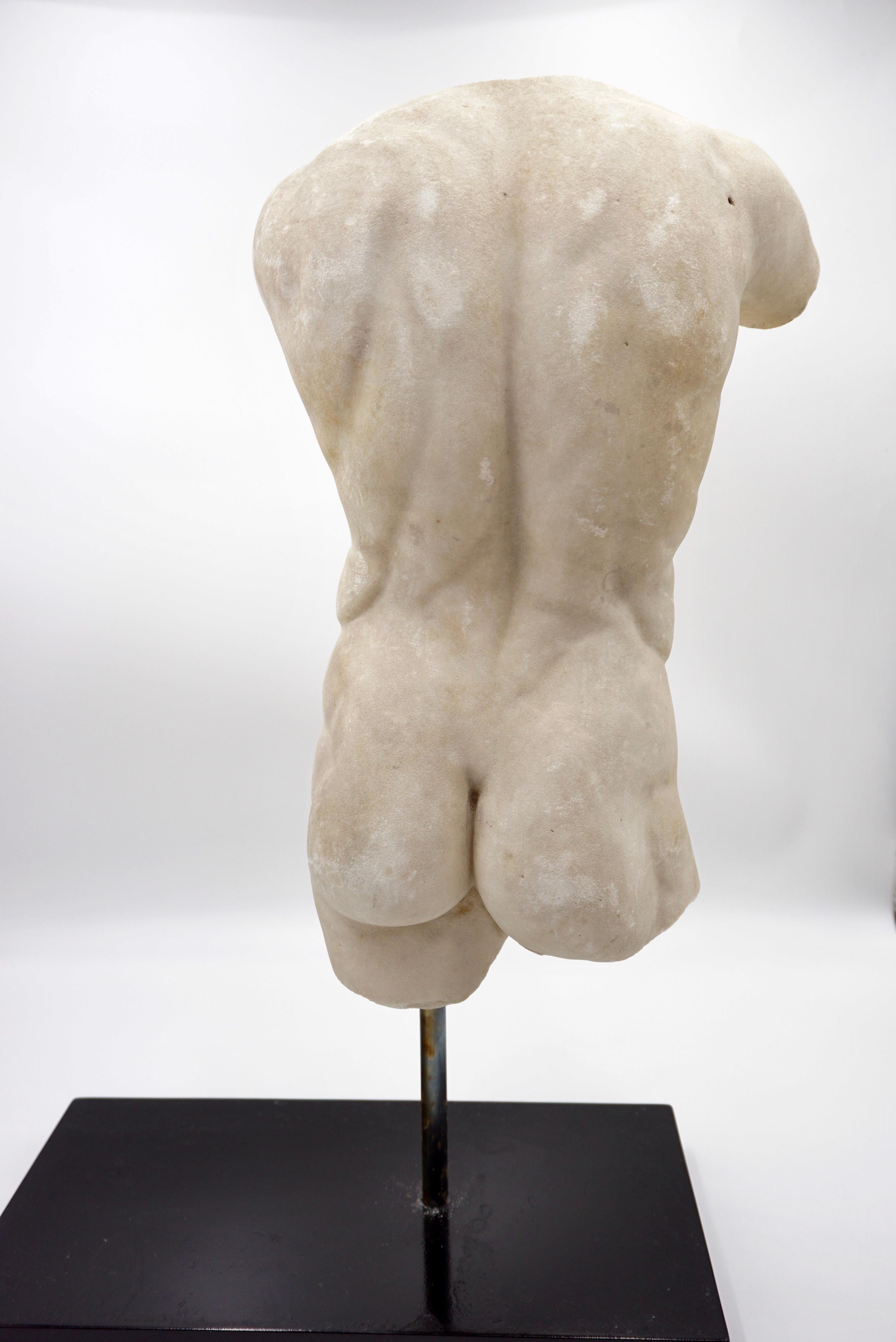 Antique Apoxyomenos Male Marble Torso Sculpture, White Carrara Marble, XIX Sec. For Sale 3