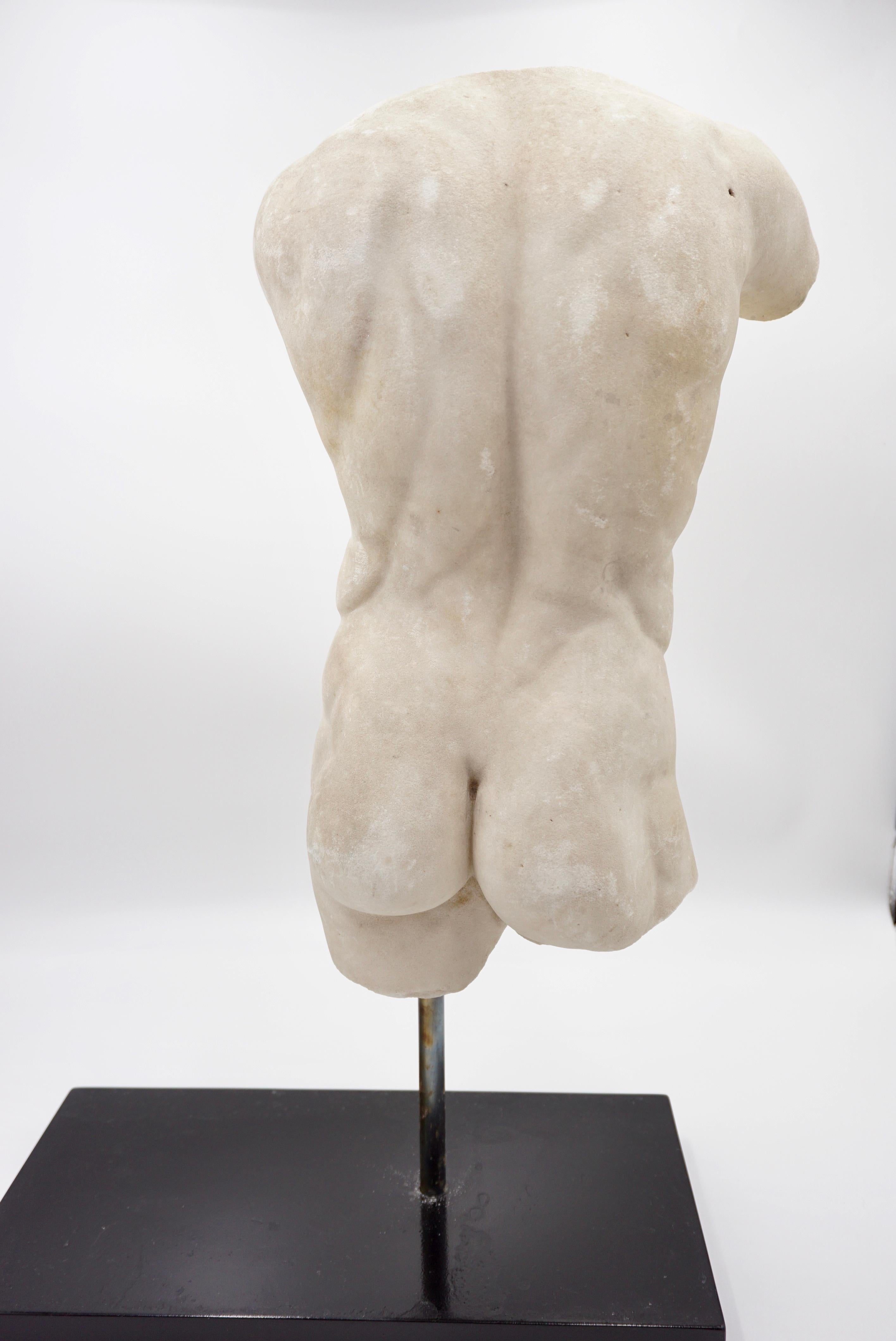 Antique Apoxyomenos Male Marble Torso Sculpture, White Carrara Marble, XIX Sec. For Sale 4