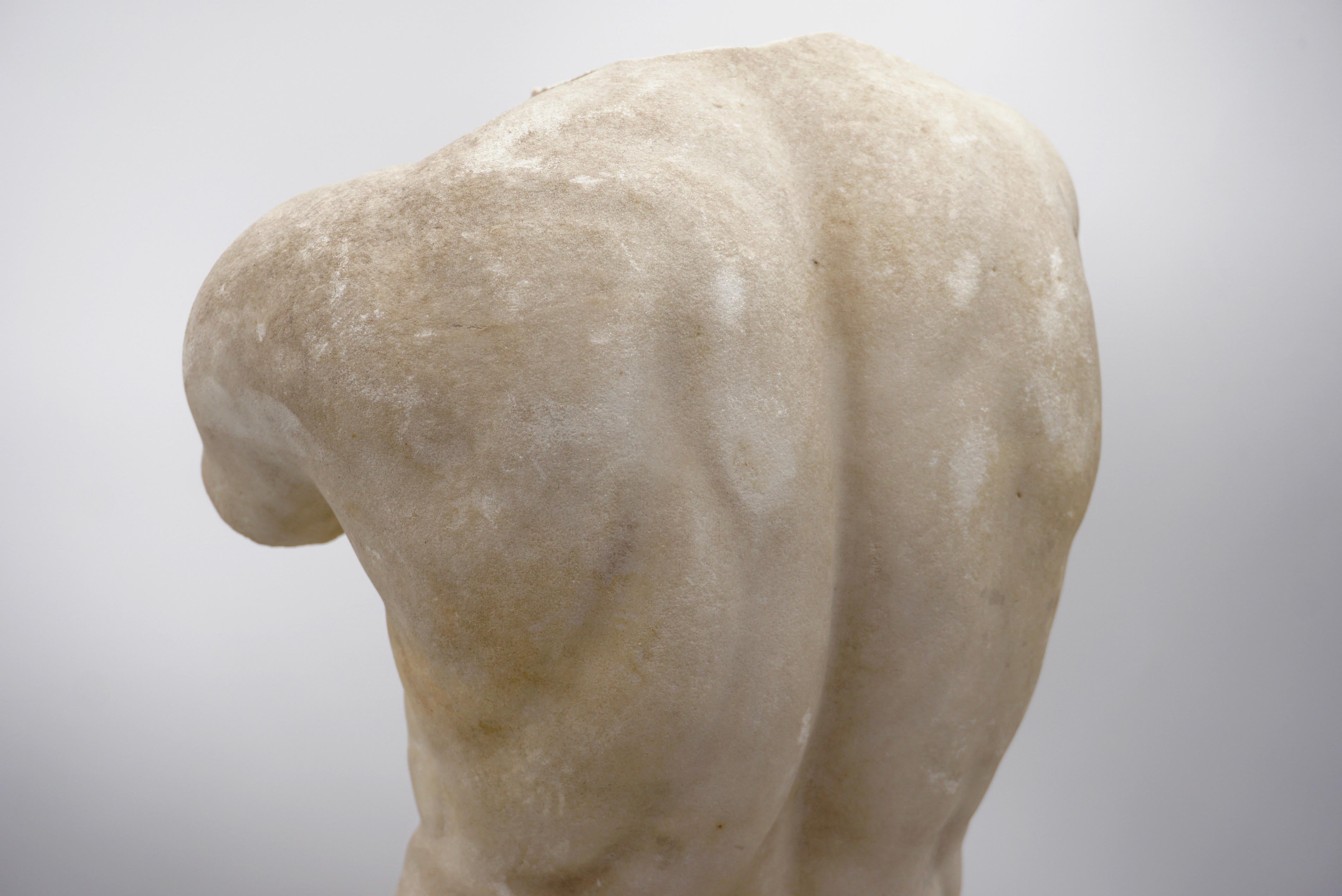 Antique Apoxyomenos Male Marble Torso Sculpture, White Carrara Marble, XIX Sec. For Sale 5