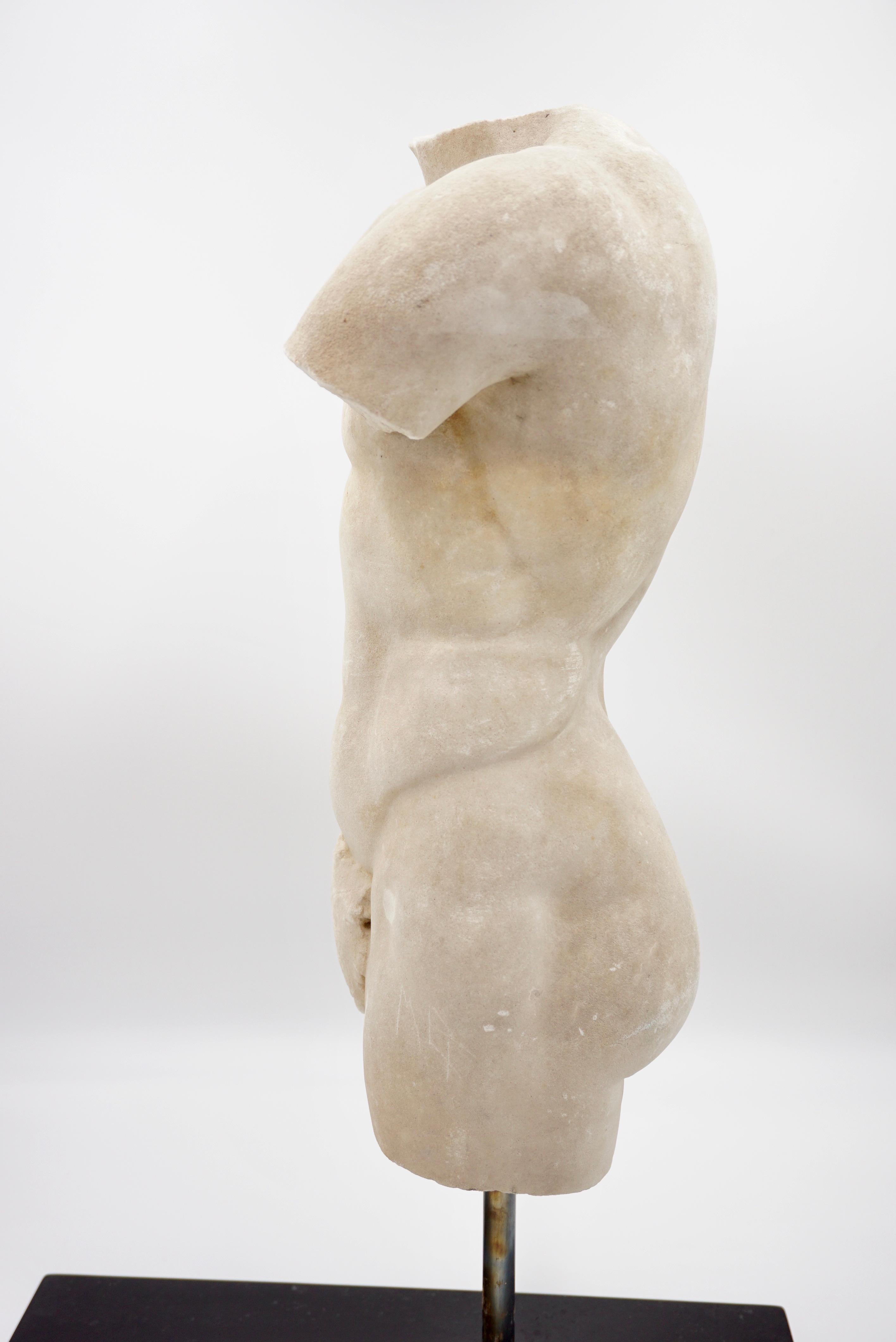 Antique Apoxyomenos Male Marble Torso Sculpture, White Carrara Marble, XIX Sec. For Sale 6