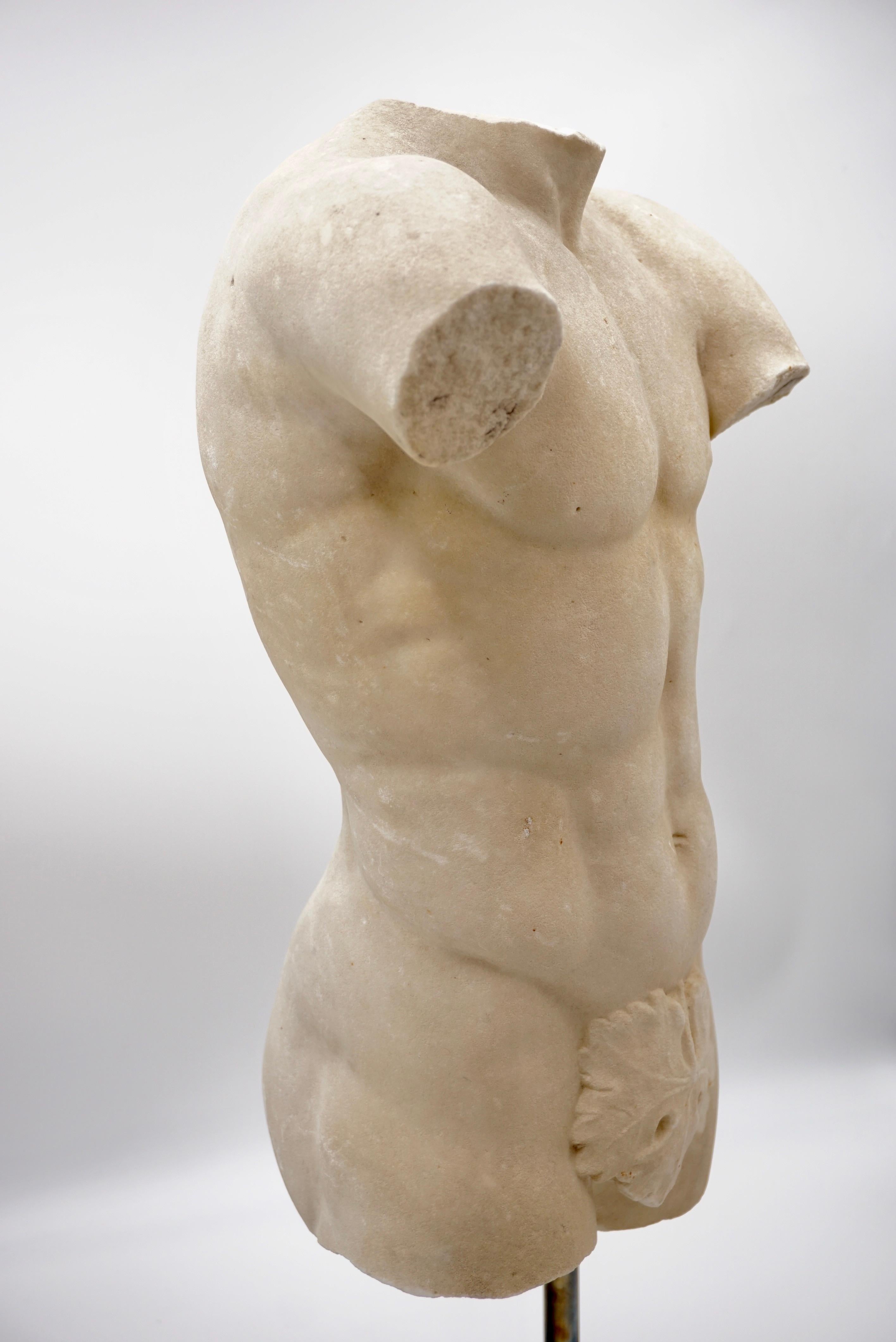 Ancienne sculpture de torse masculin Apoxyomenos en marbre, marbre blanc de Carrare, XIXe siècle en vente 2