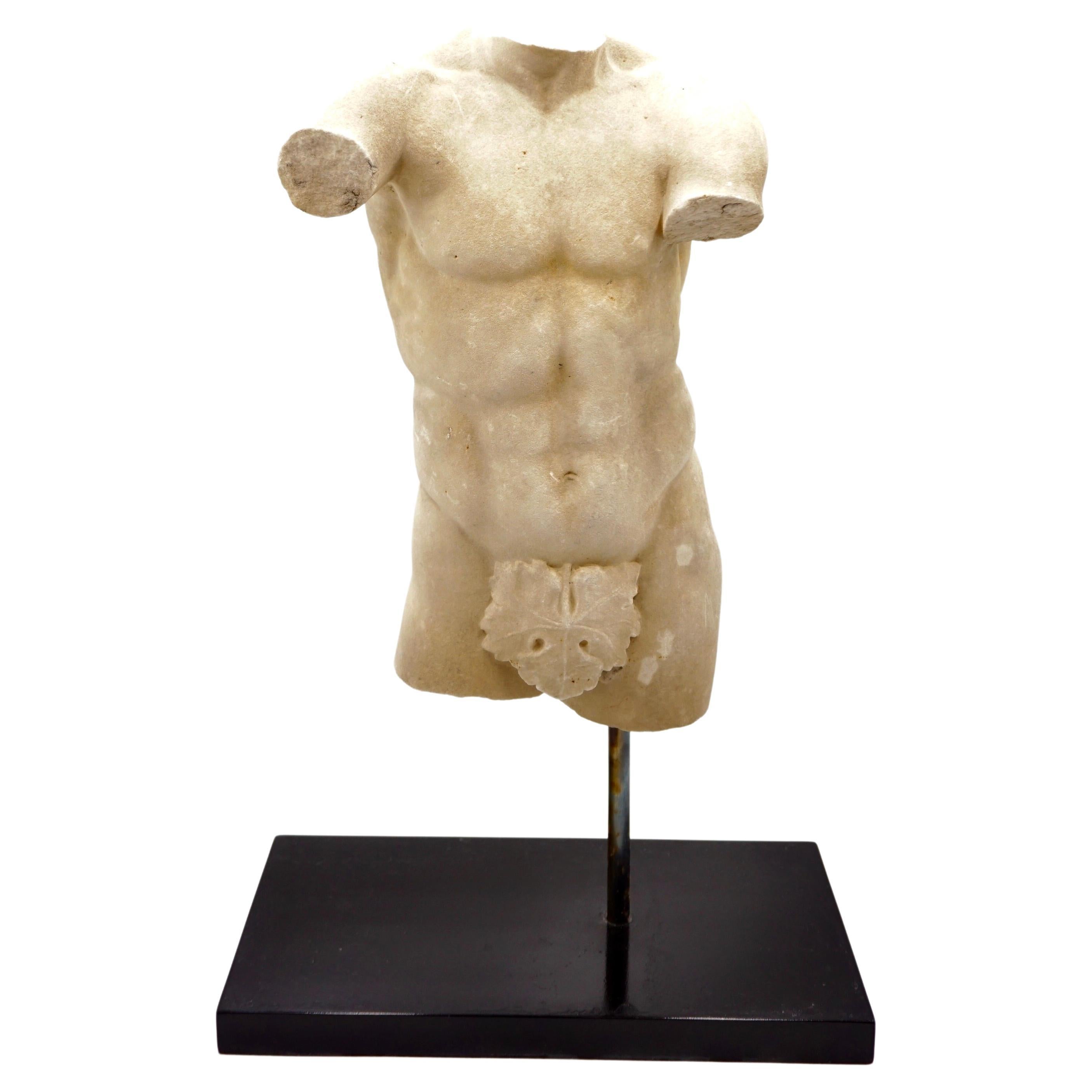 Antike antike Apoxyomenos-Torso-Skulptur aus männlichem Marmor, weißer Carrara-Marmor, XIX. Jahrhundert