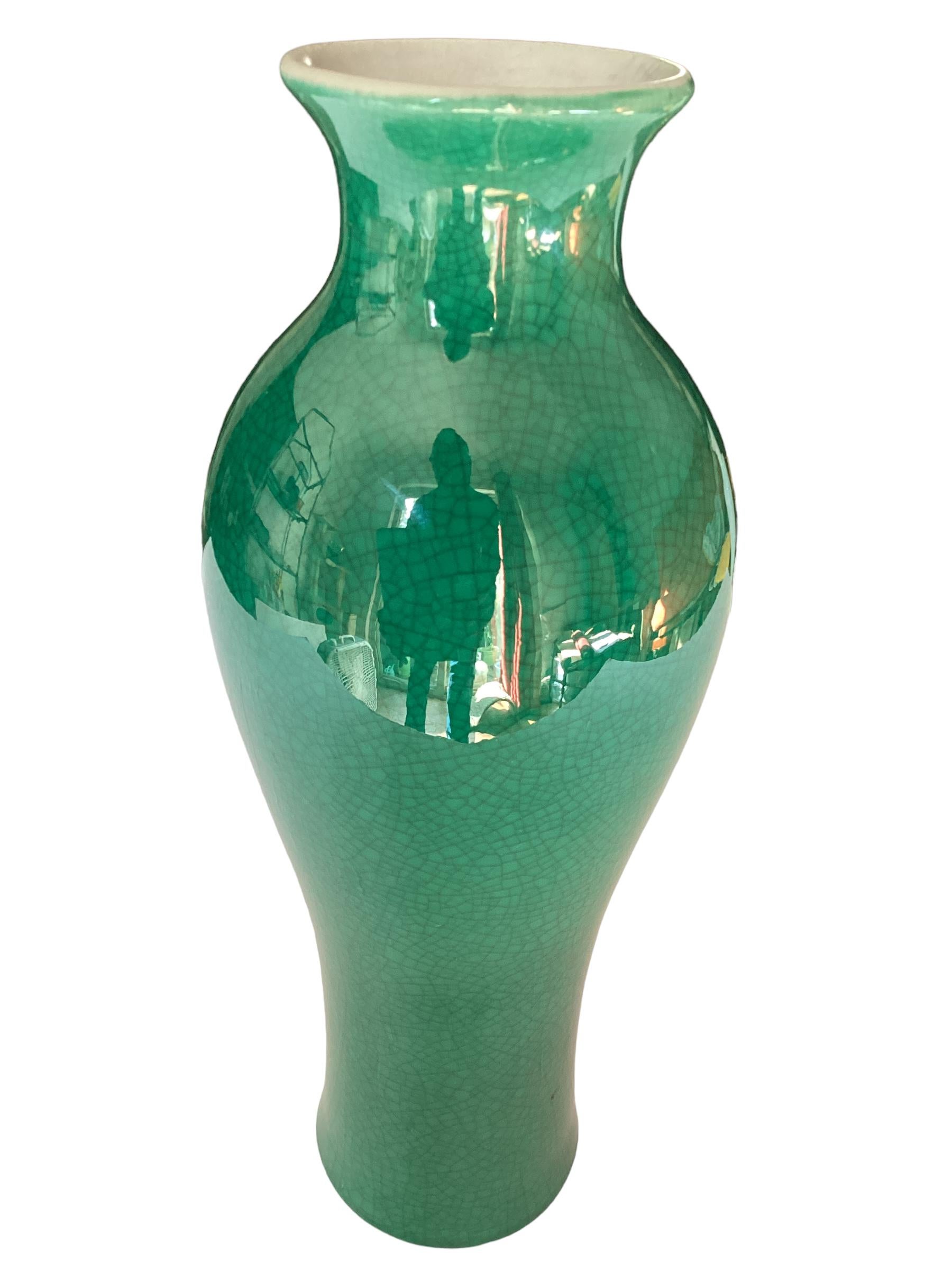 Antique Apple Green Chinese Crackle Vase.