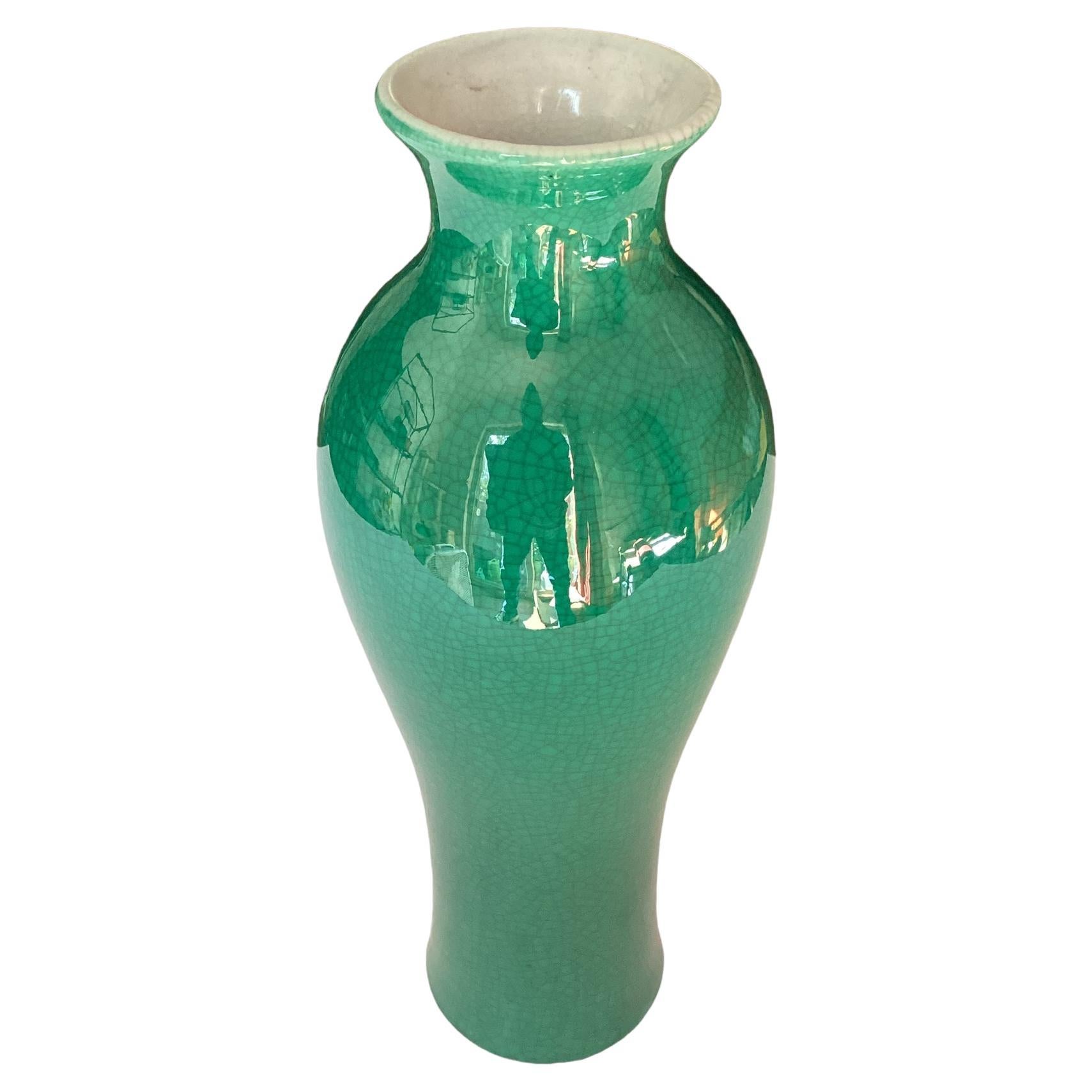 Antique Apple Green Chinese Crackle Vase For Sale