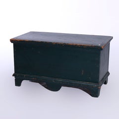 Antique Apple Green Painted Diminutive Blanket Chest, Circa 1850