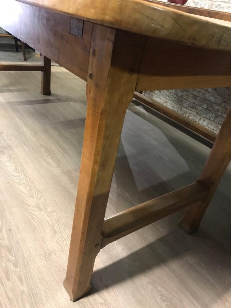 Antique Applewood Farmhouse Table with Centre Stretcher, circa 1840 at