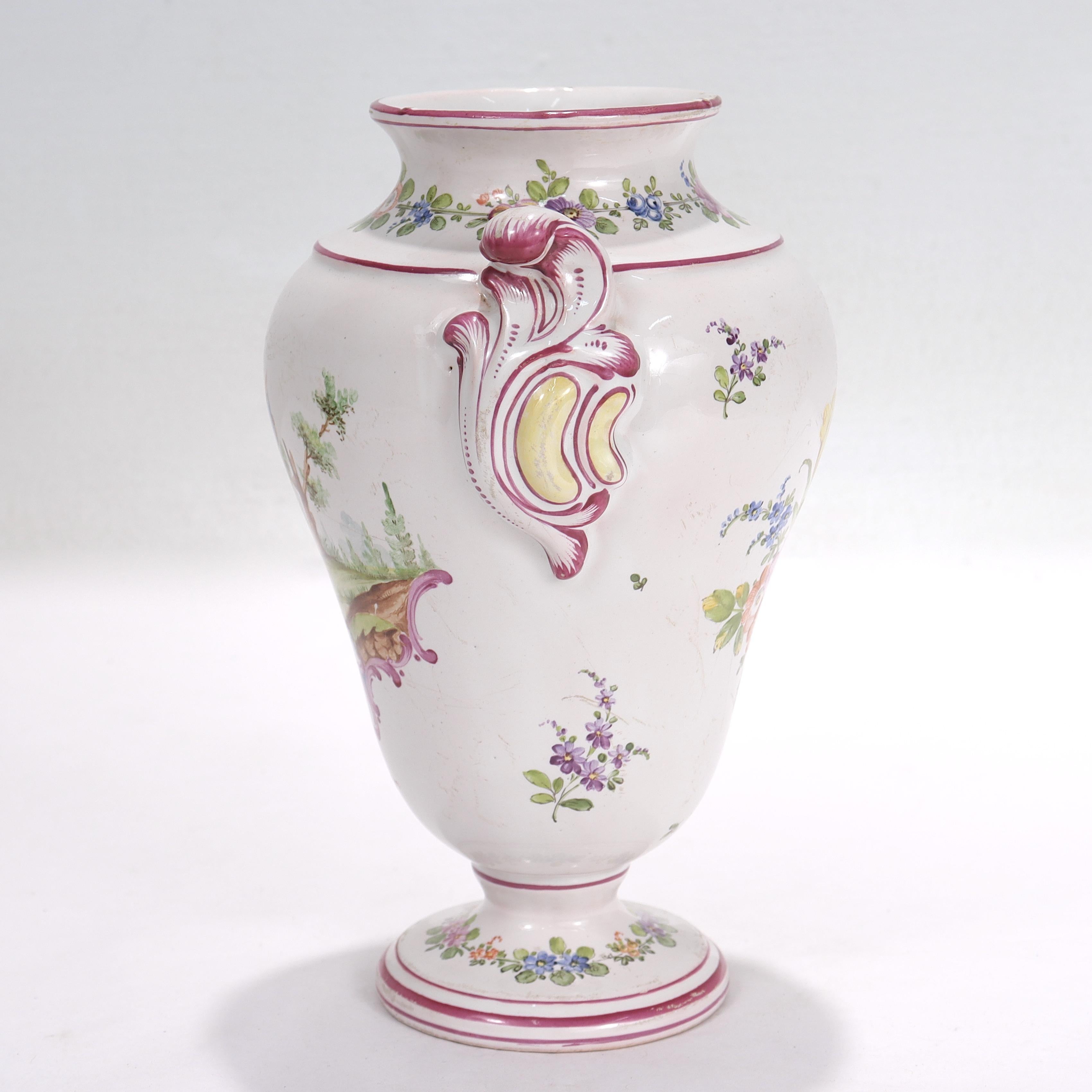 Louis XVI Antique Aprey French Faience Pottery Vase with Floral Decoration For Sale