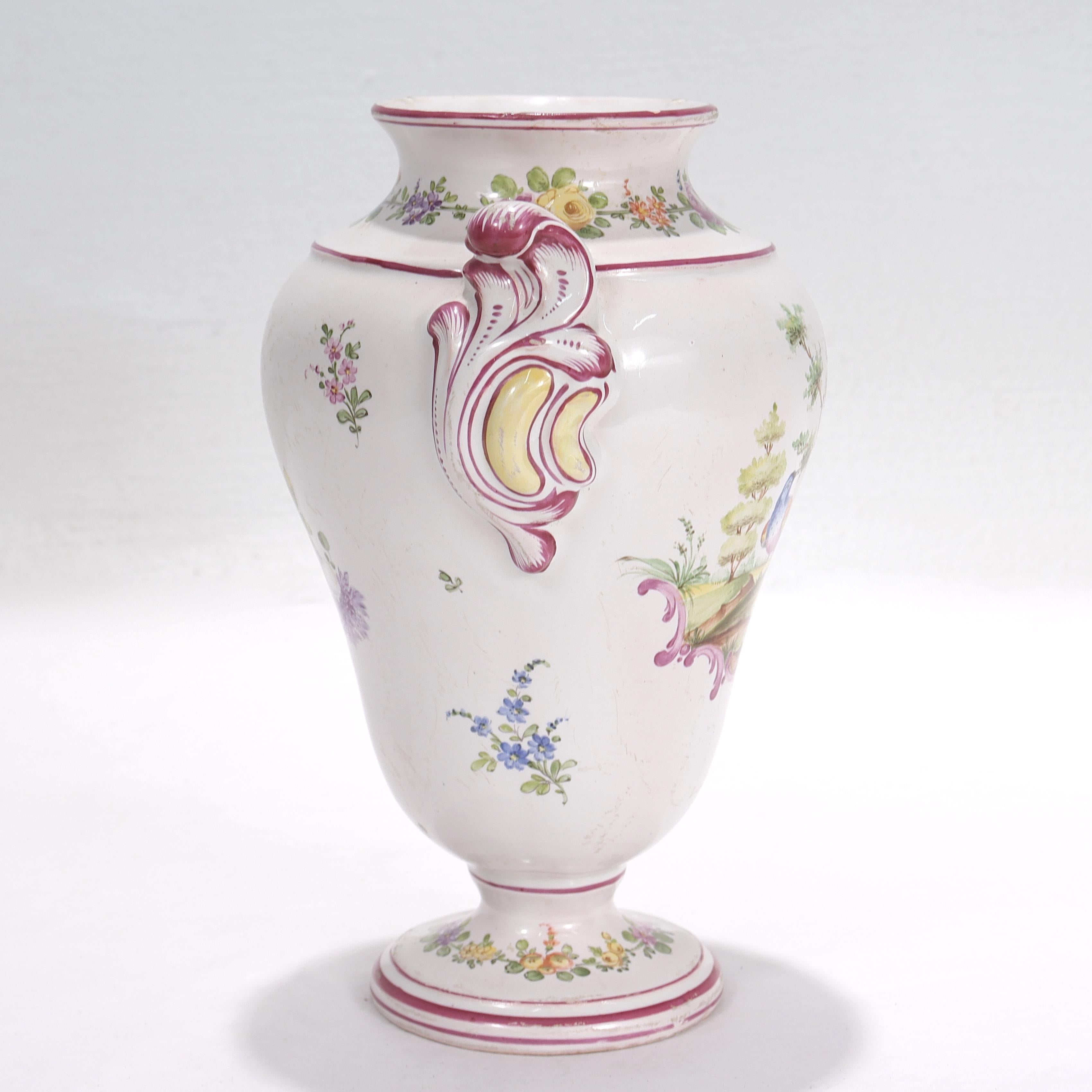 Antique Aprey French Faience Pottery Vase with Floral Decoration In Good Condition For Sale In Philadelphia, PA