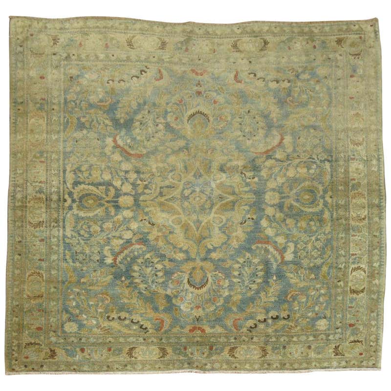 Antique Aqua Blue Color 4 foot Square Persian Traditonal Formal Sarouk ...