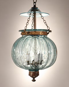Antique Aqua Blue Melon or Pumpkin Bell Jar Lantern