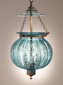 Antique Aqua Blue Melon or Pumpkin Bell Jar Lantern