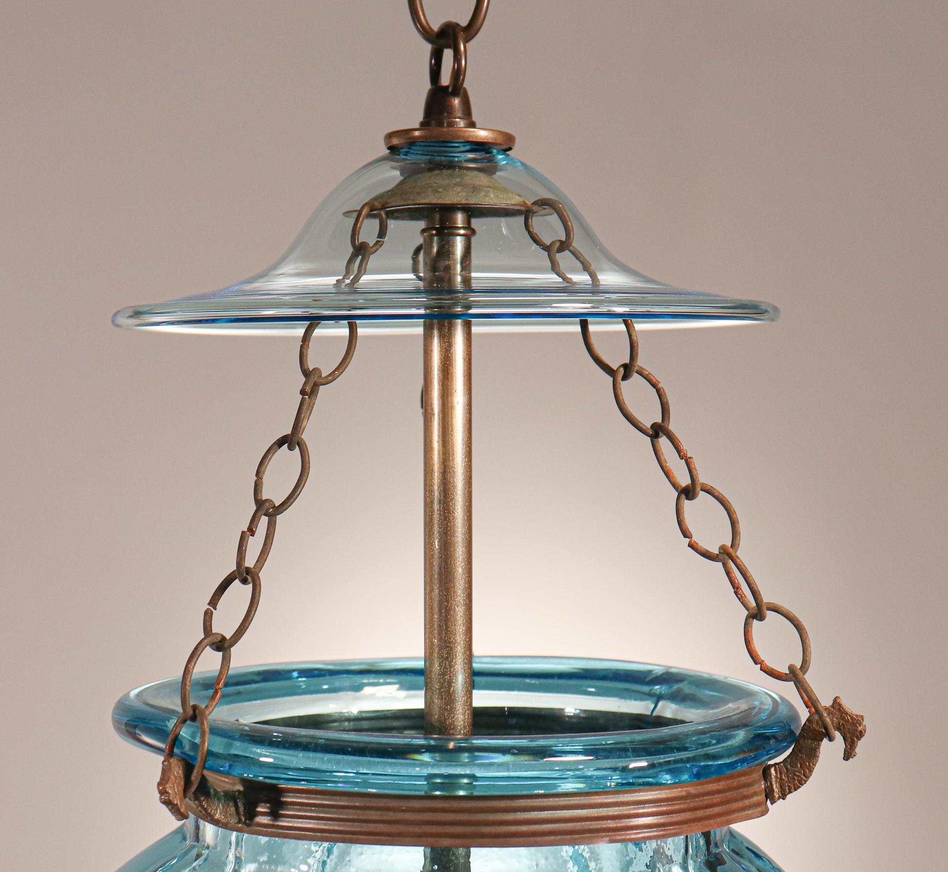 Glass Antique Aqua Blue Melon or Pumpkin Bell Jar Lantern