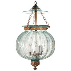 Antique Aqua Blue Melon or Pumpkin Bell Jar Lantern