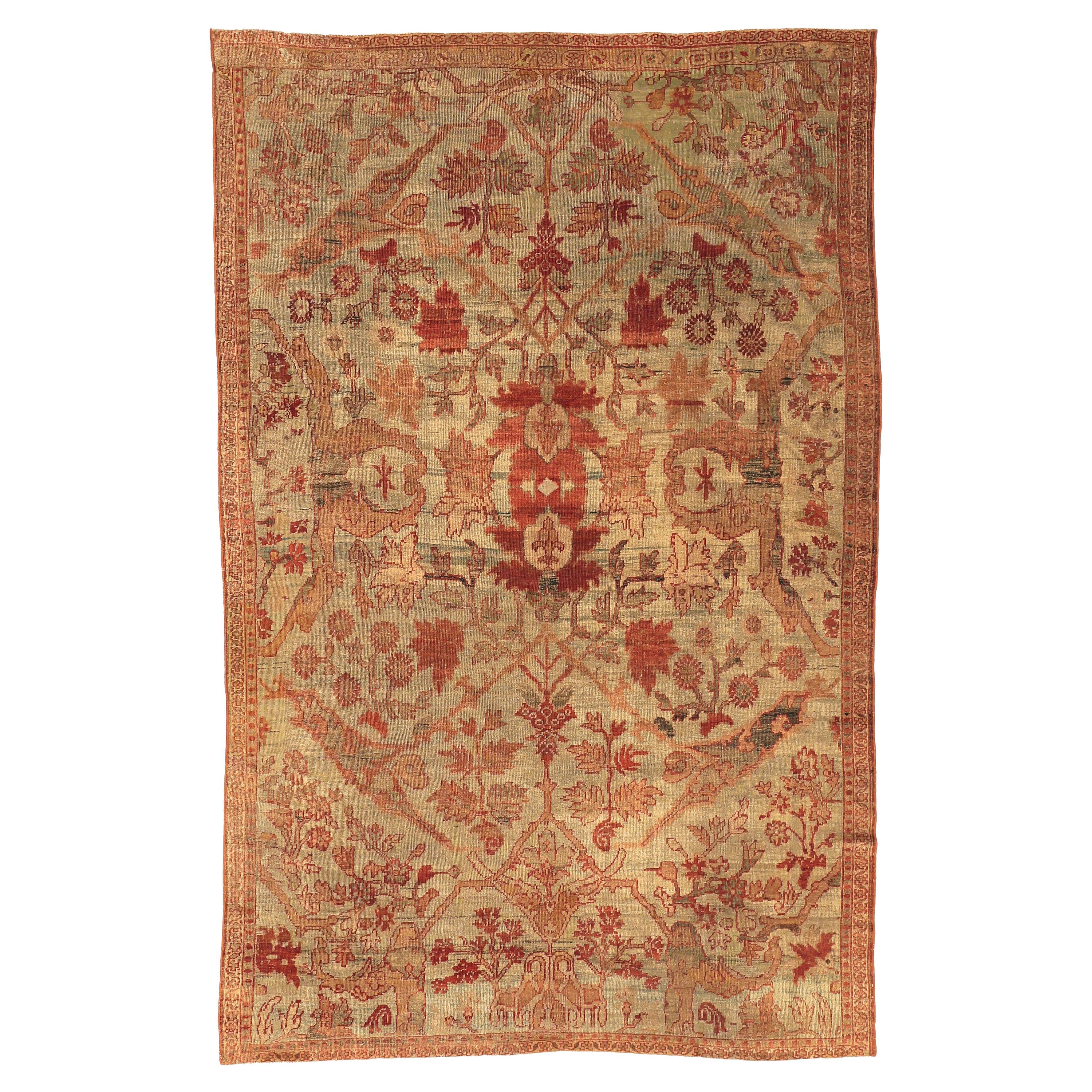 Antiker Aqua Blue Ziegler Sultanabad mit großflächigen Arabesken in Riemenarbeit im Angebot