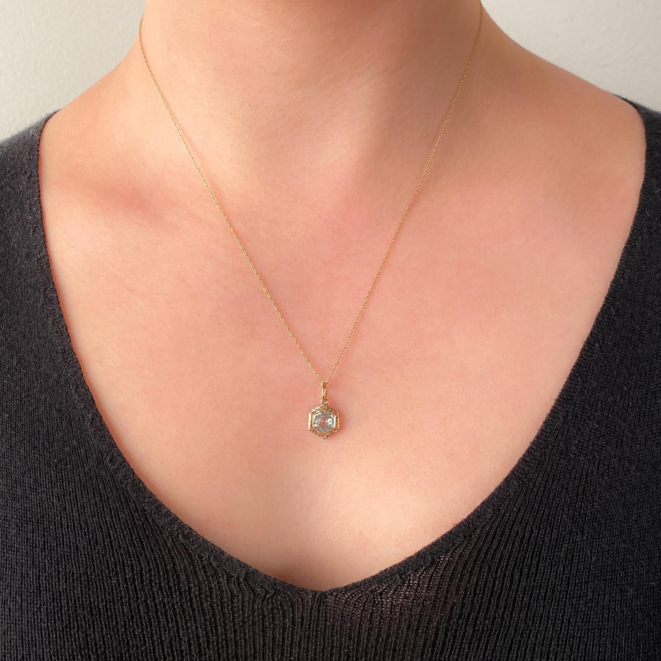 Round Cut Antique Aqua Charm of 14k White and Yellow Gold For Sale